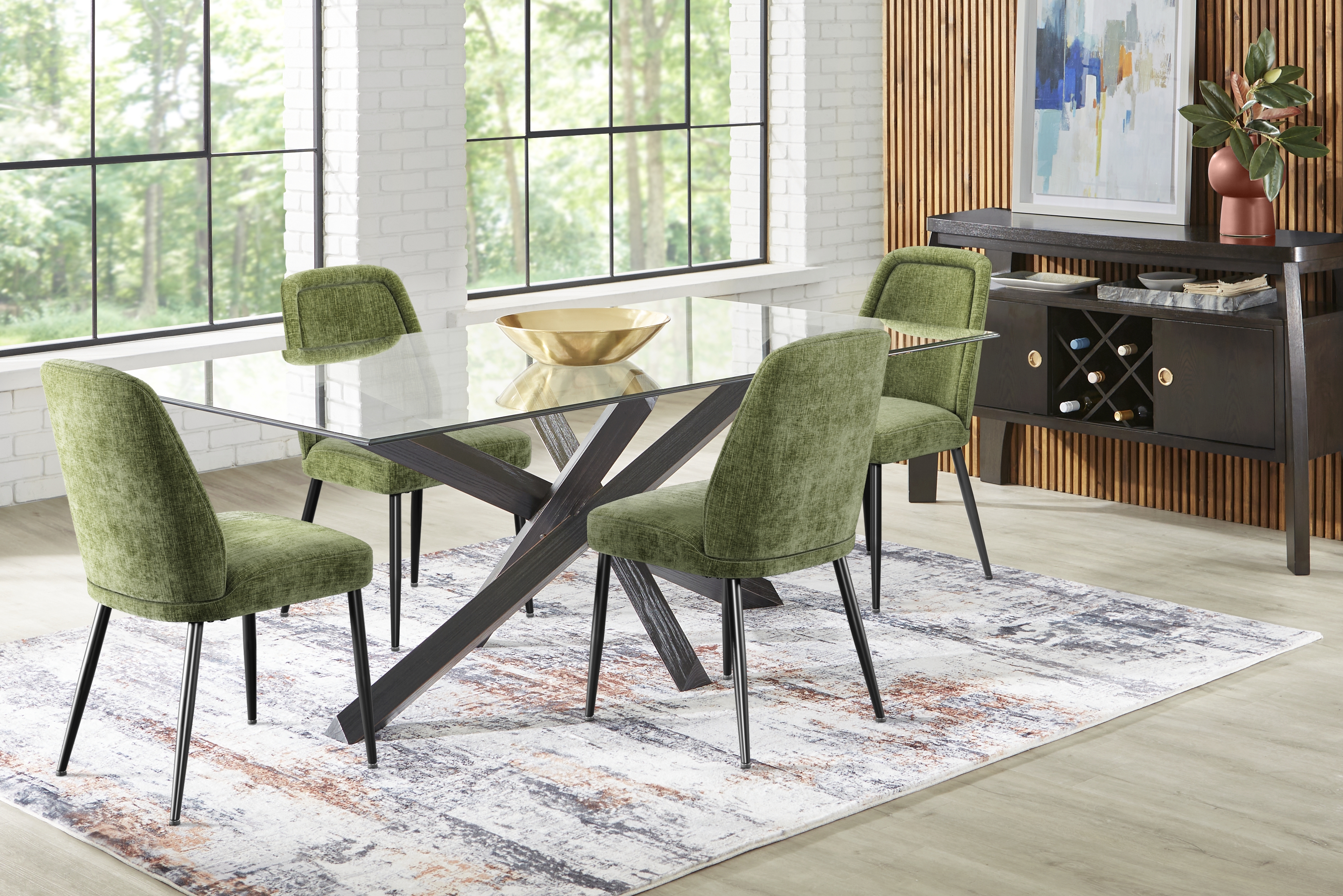 Axia Black 5 Pc Dining Room with Moss Chairs - Thumbnail - Image 1