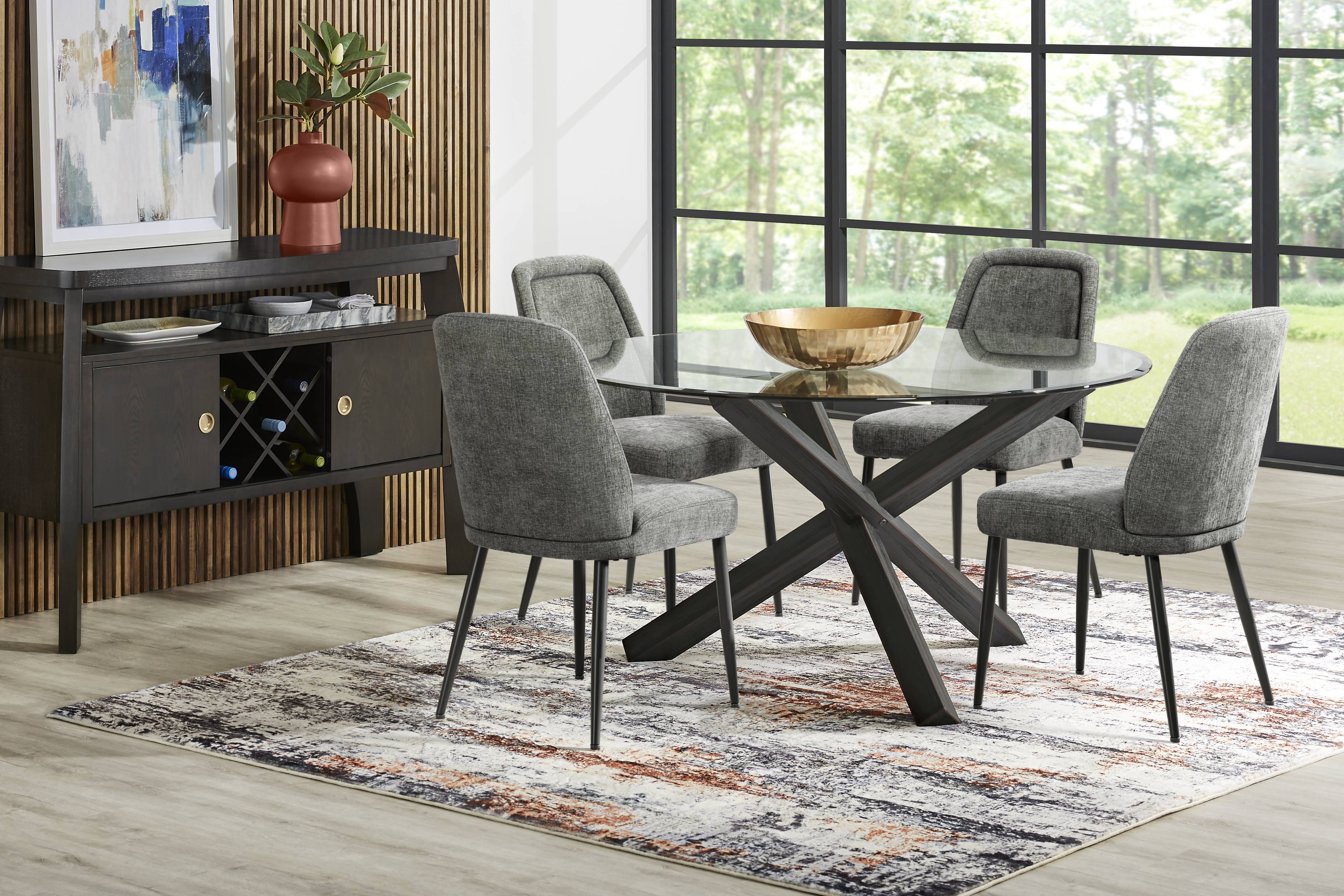 Hollybrooke Black 5 Pc Round Dining Room with Indigo Chairs - Thumbnail - Image 2
