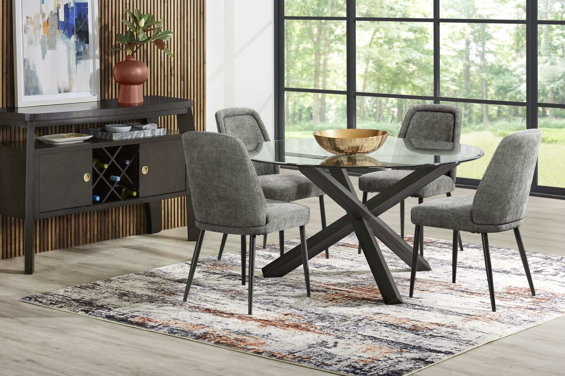 Hollybrooke Black 5 Pc Round Dining Room with Brown Chairs - Image 2