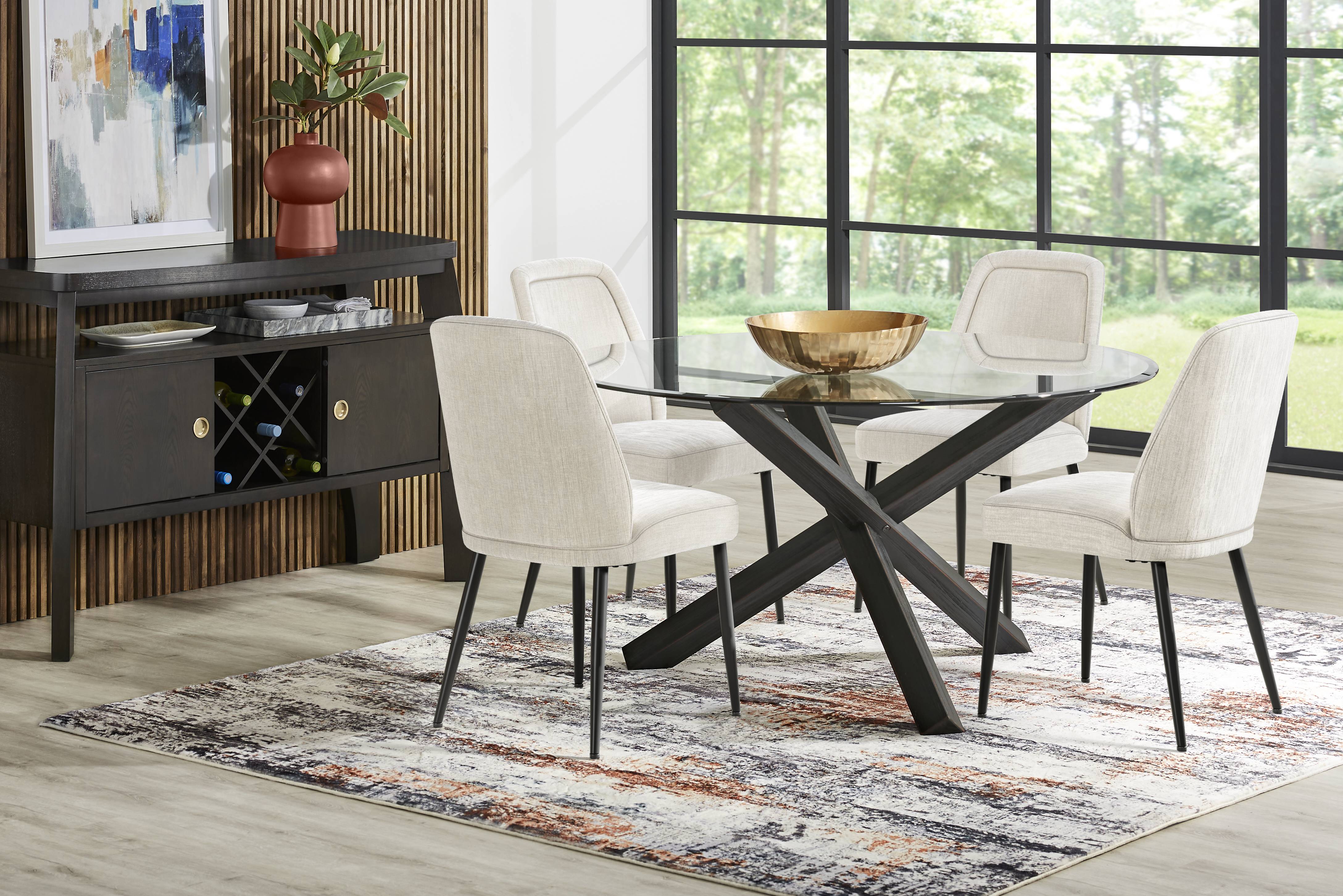 Hollybrooke Black 5 Pc Round Dining Room with Ivory Chairs - Thumbnail - Image 1