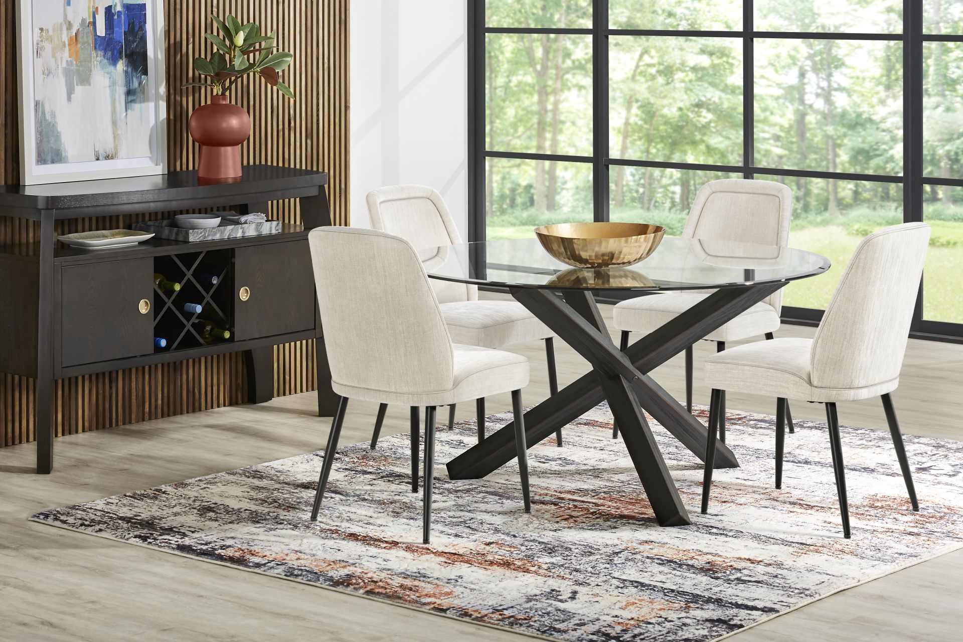 Hollybrooke Black 5 Pc Round Dining Room with Ivory Chairs - Image 1