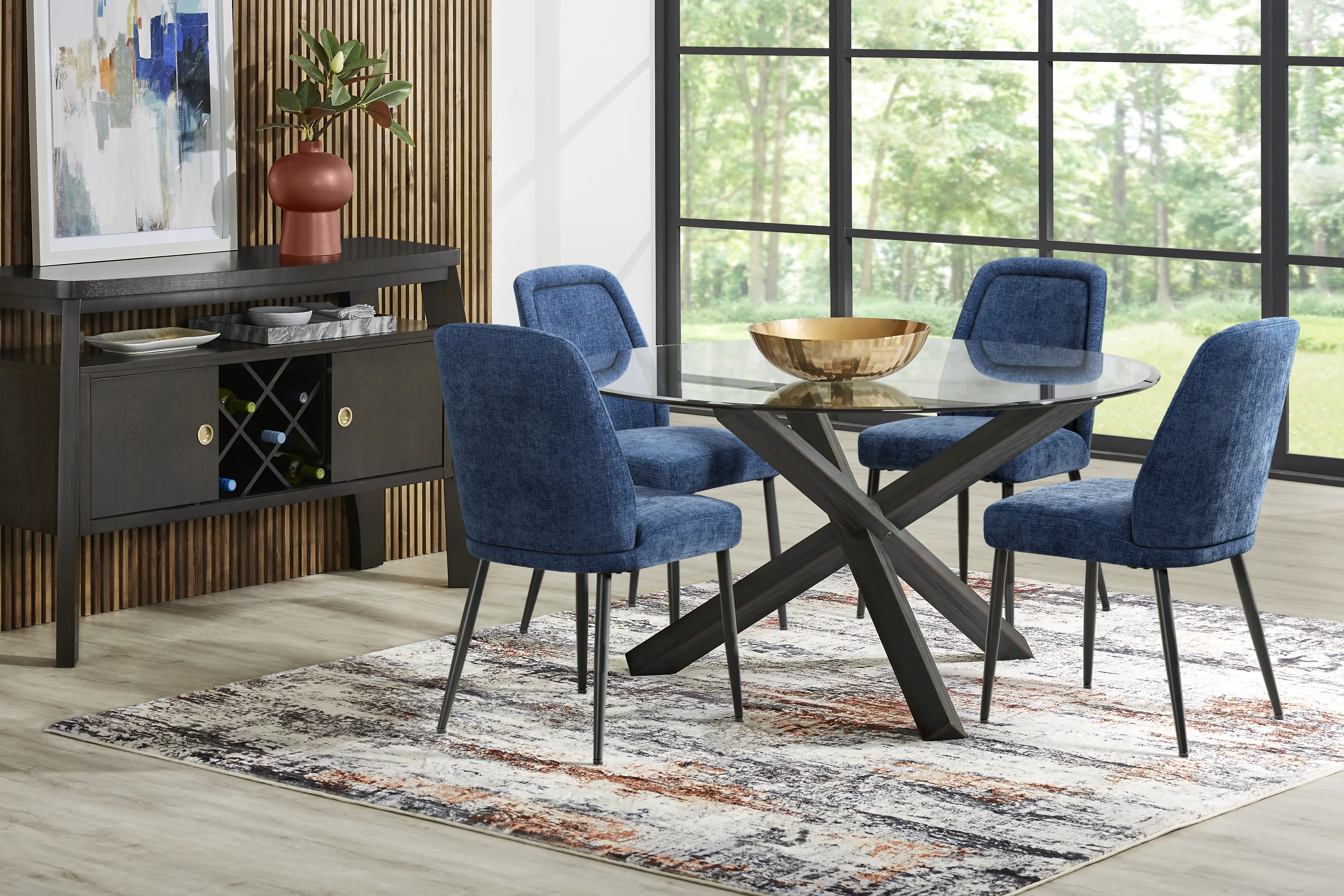 Axia Black 5 Pc Round Dining Room with Midnight Chairs - Thumbnail - Image 1