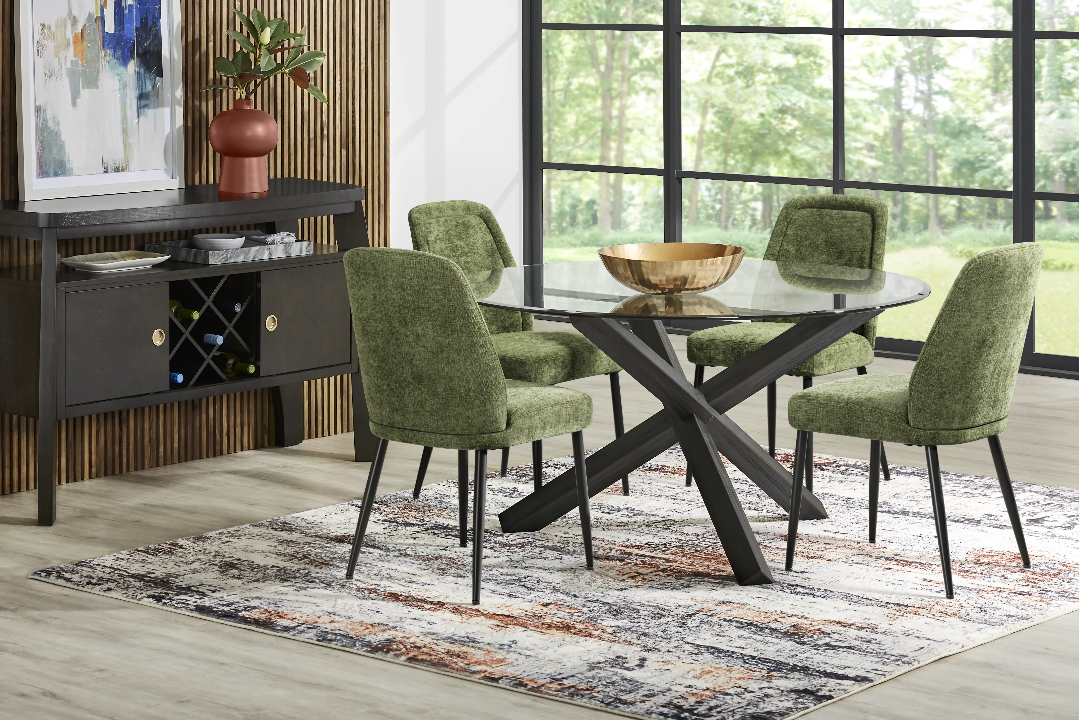 Axia Black 5 Pc Round Dining Room with Moss Chairs - Thumbnail - Image 1