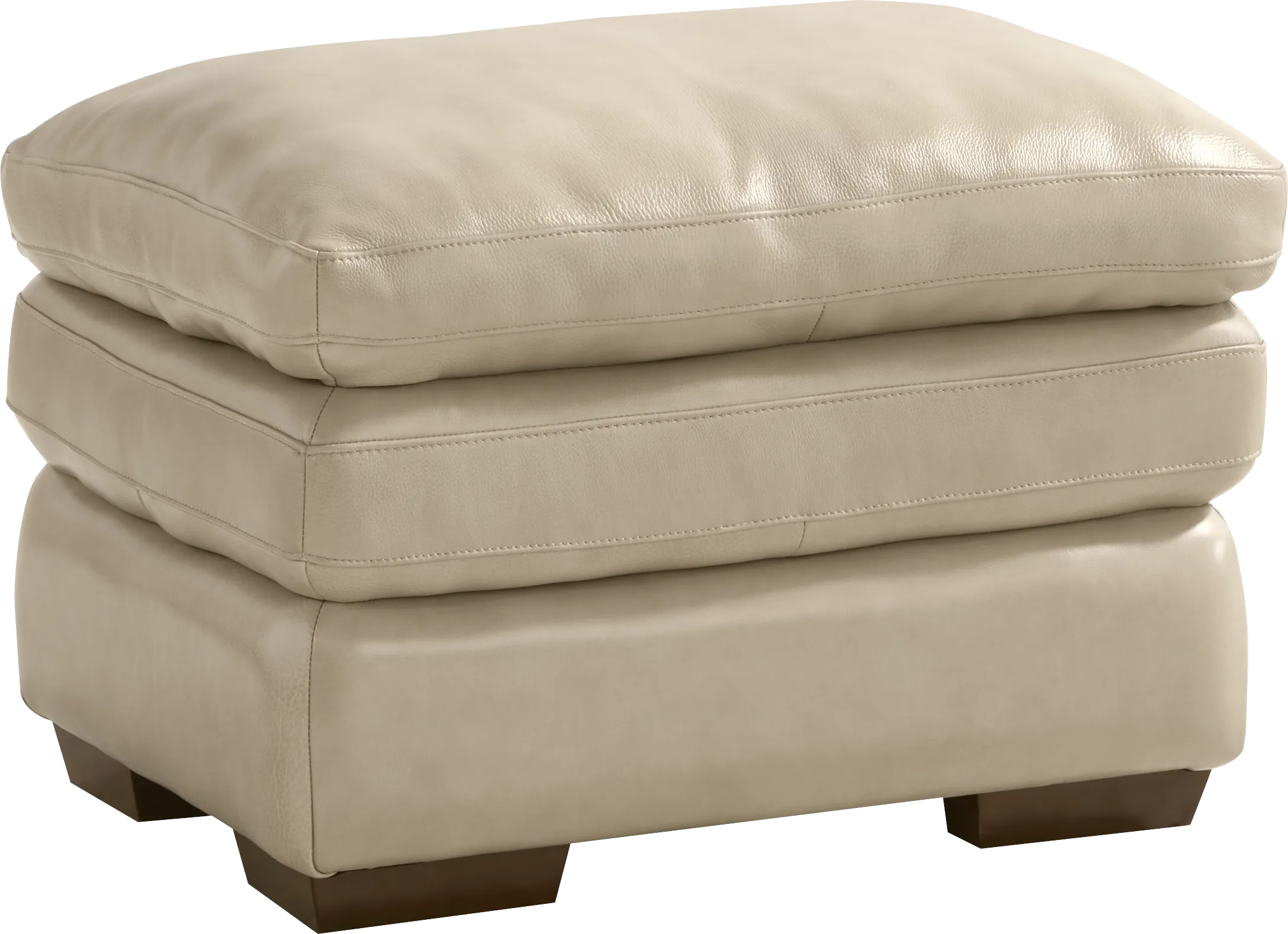 Hayworth Beige Leather Ottoman - Thumbnail - Image 1