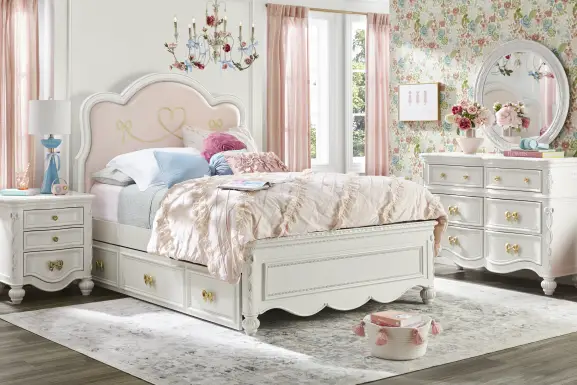 Disney Princess Sparkle White Twin Upholstered Panel Bed