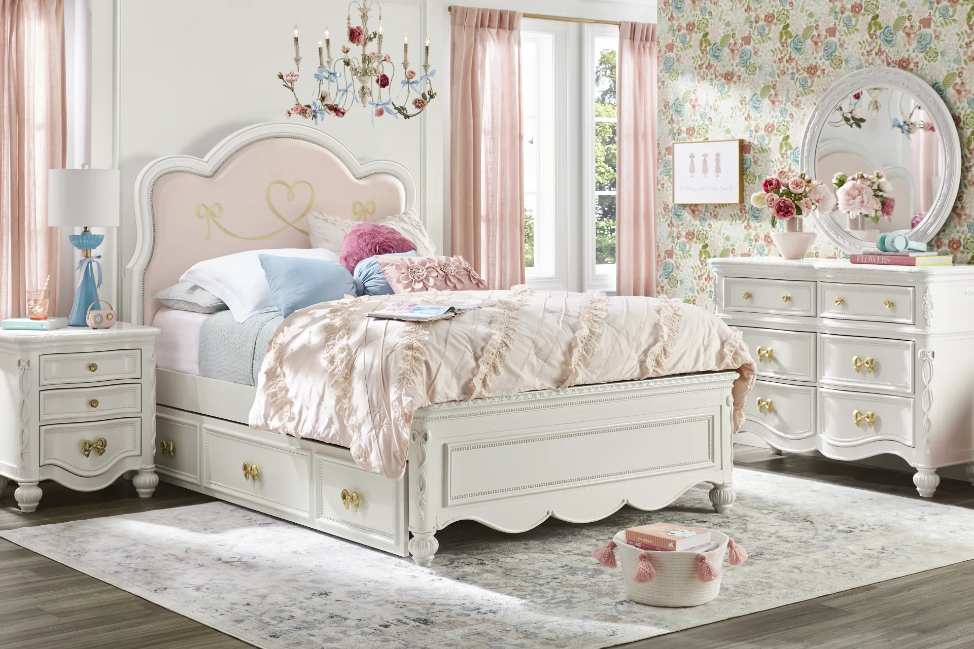 Disney Princess Sparkle White Twin Upholstered Panel Bed - Image 1