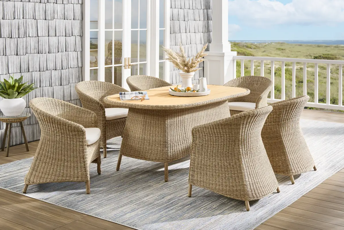 Sarina Bay Natural 7 Pc Outdoor Dining Set