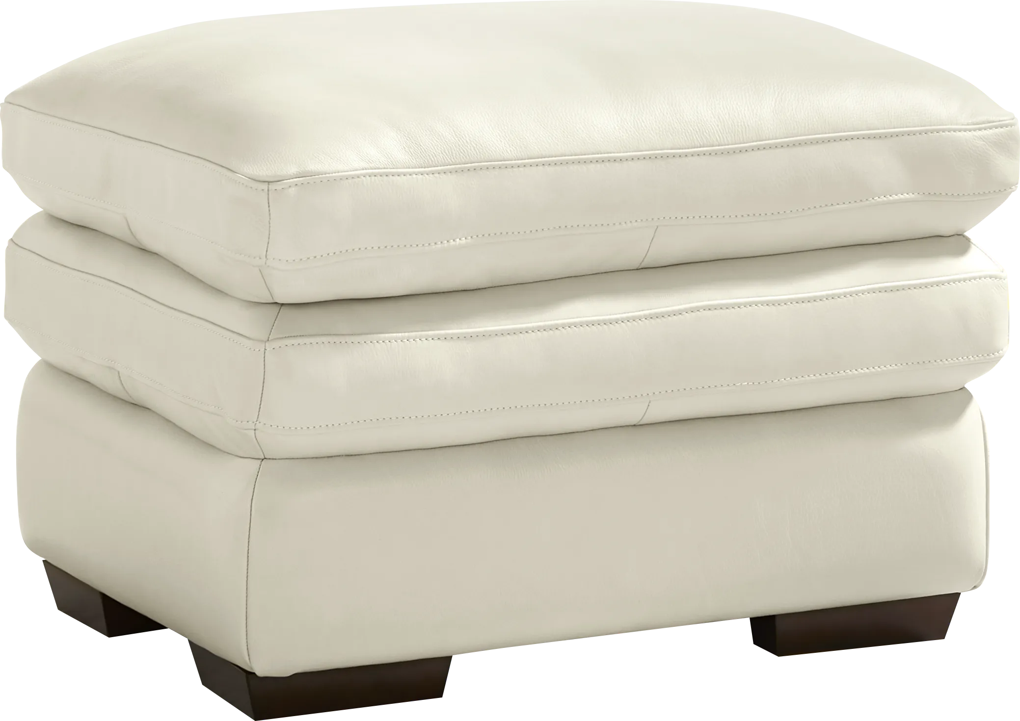 Hayworth Cream Leather Ottoman - Thumbnail - Image 1