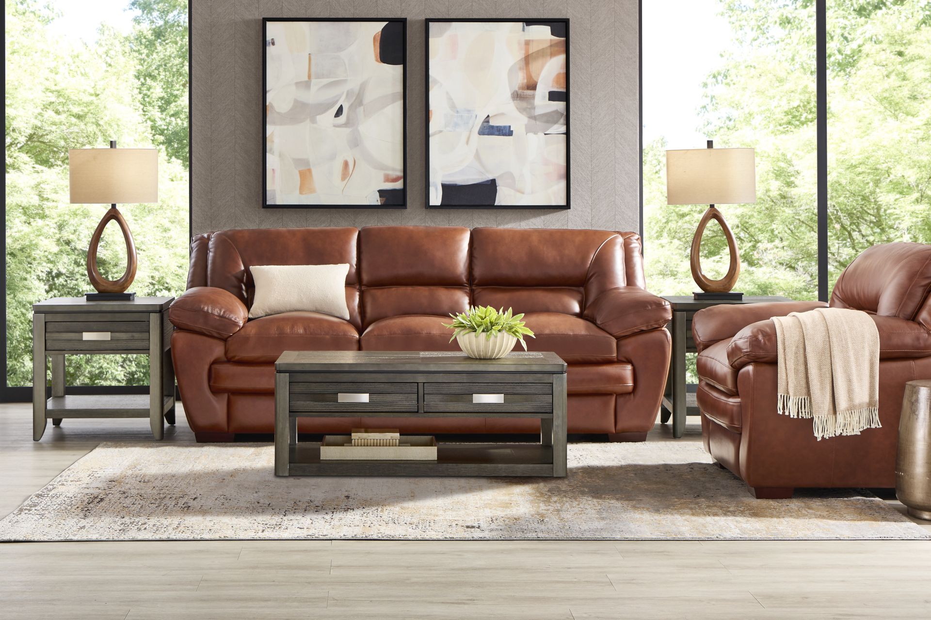Hayworth Brown 5 Pc Leather Living Room - Image 1