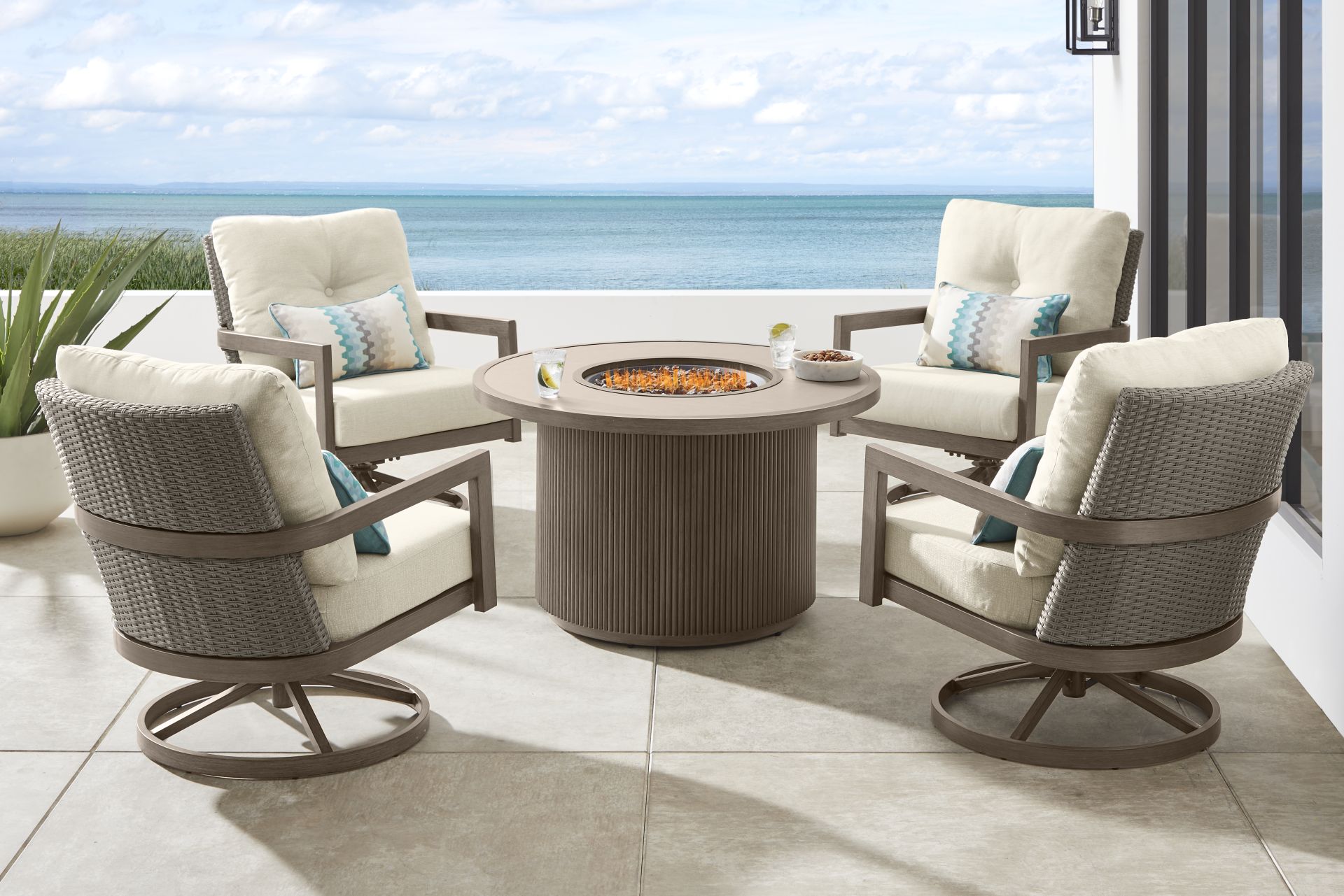 Point Reyes Brown 5 Pc Outdoor Fire Pit Swivel Chat Set - Image 1