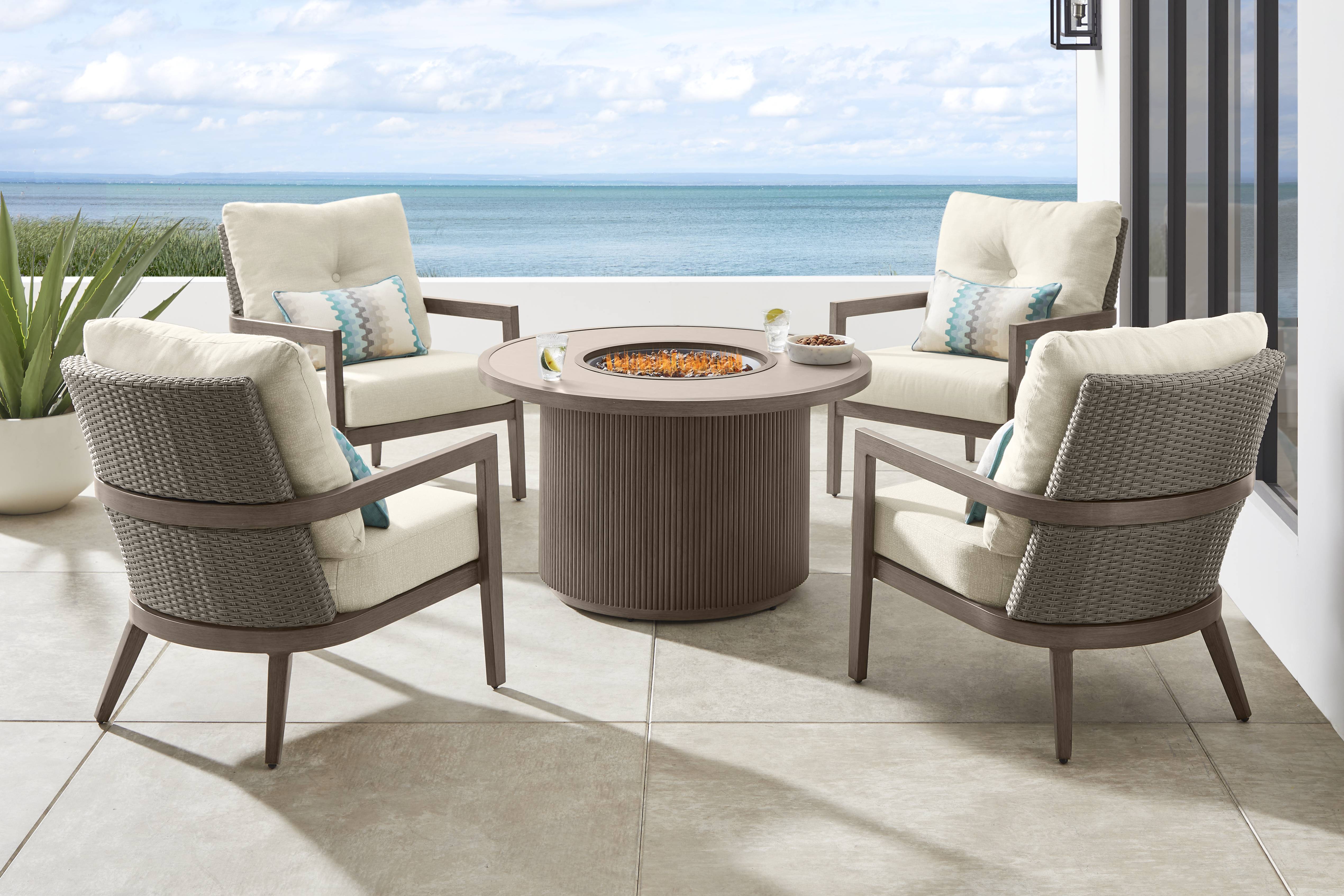 Point Reyes Brown 5 Pc Outdoor Fire Pit Chat Set - Thumbnail - Image 1