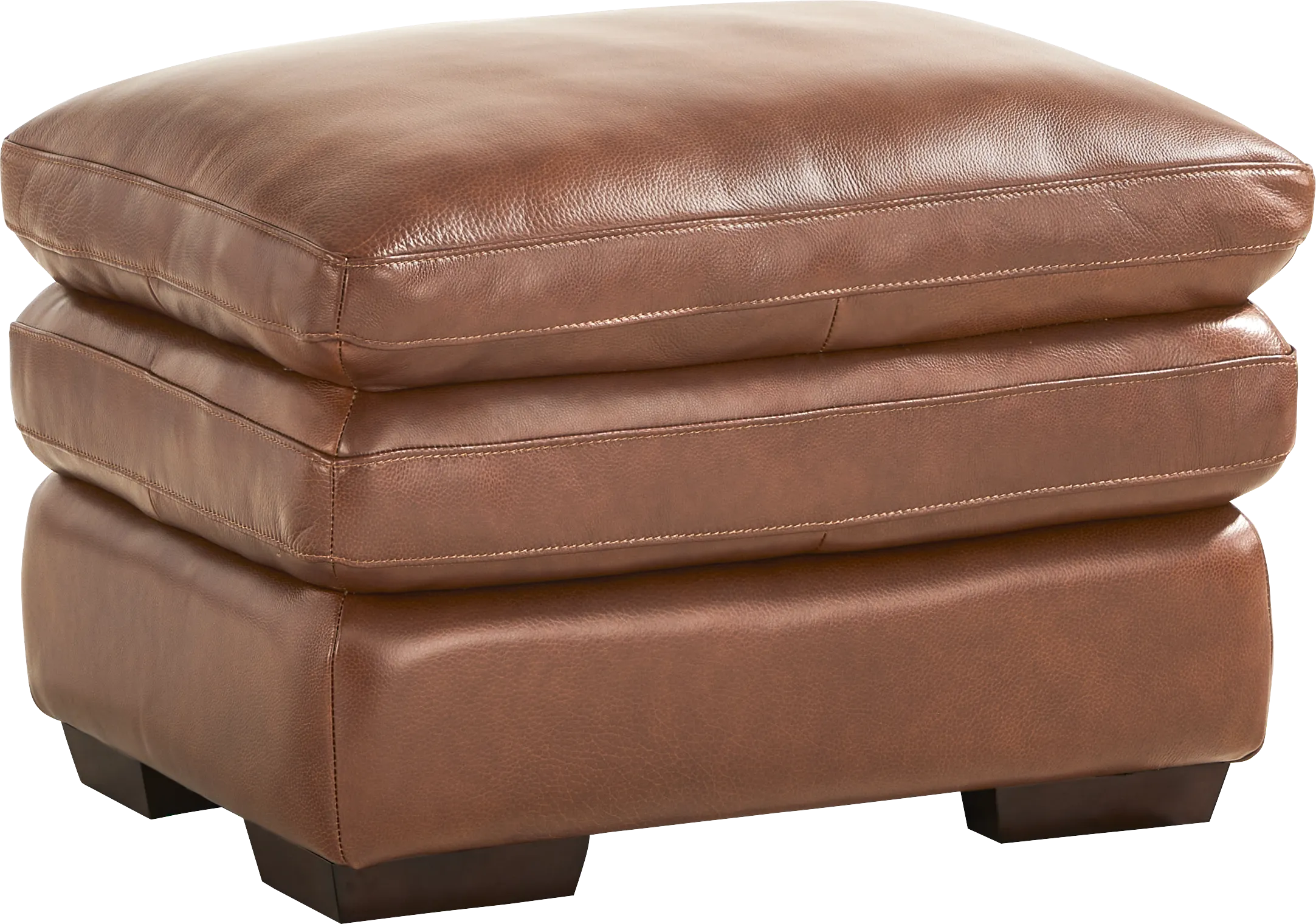 Hayworth Brown Leather Ottoman - Thumbnail - Image 1