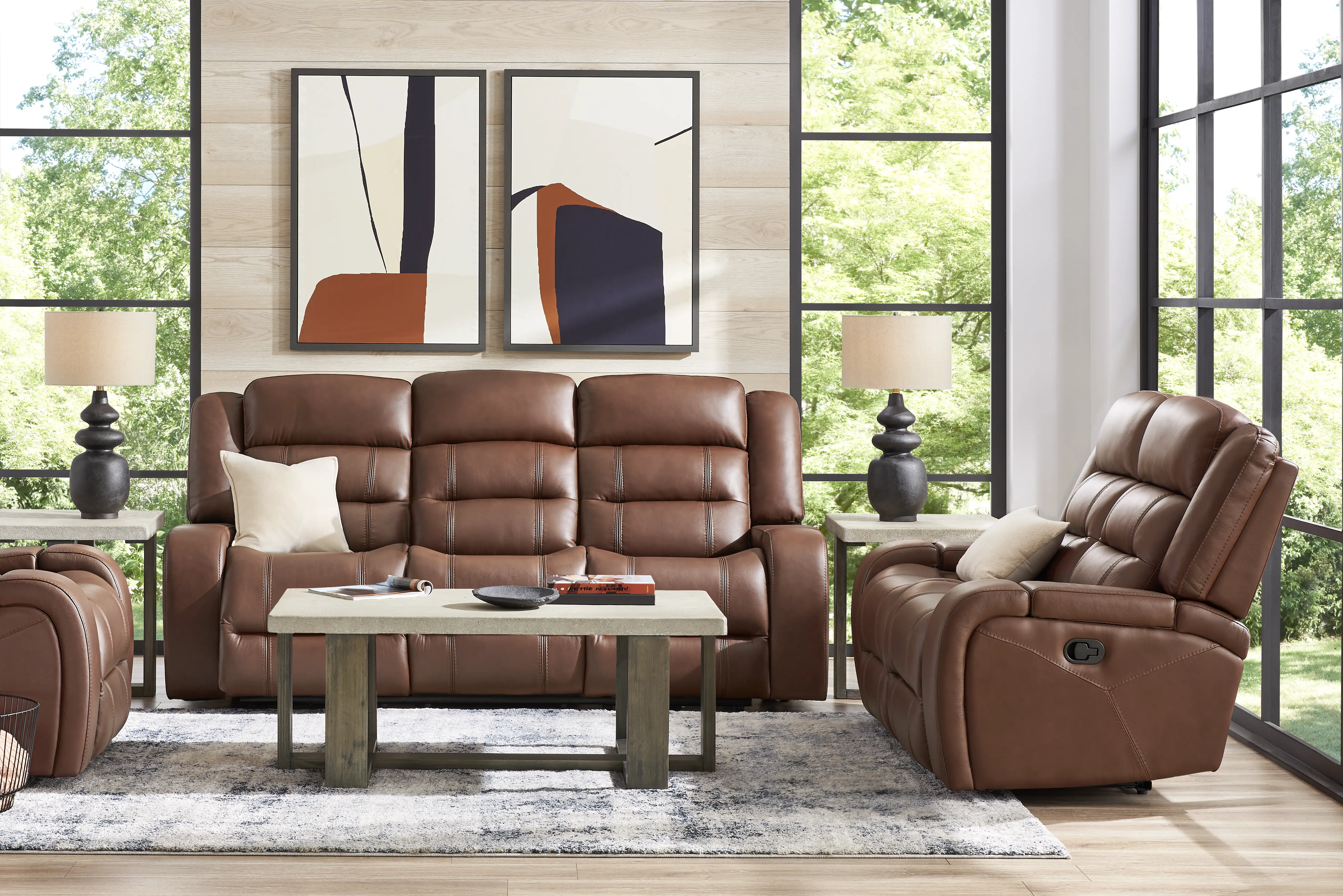 Denali Brown Leather 5 Pc Reclining Living Room - Thumbnail - Image 1