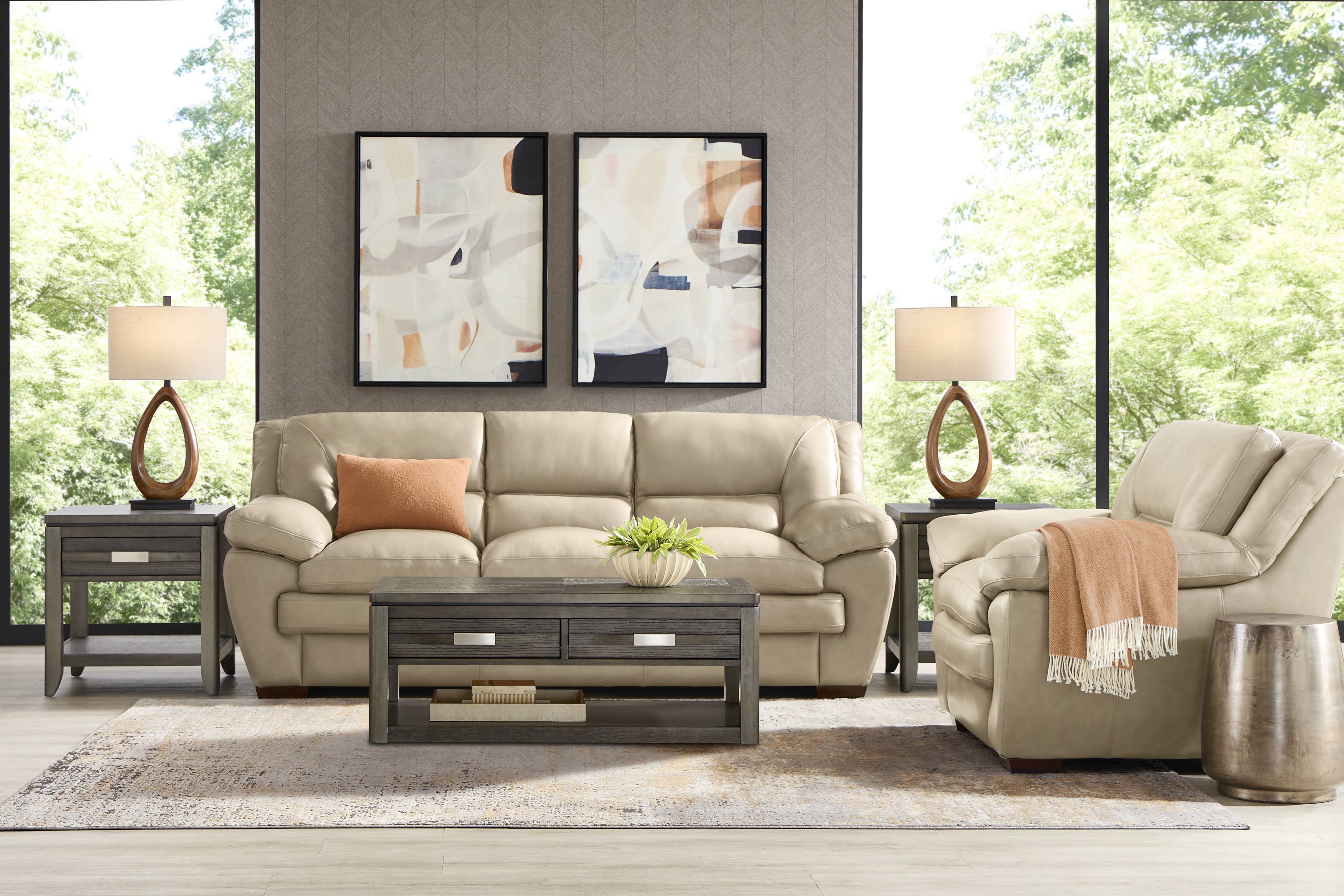 Hayworth Beige Leather Sofa - Thumbnail - Image 2