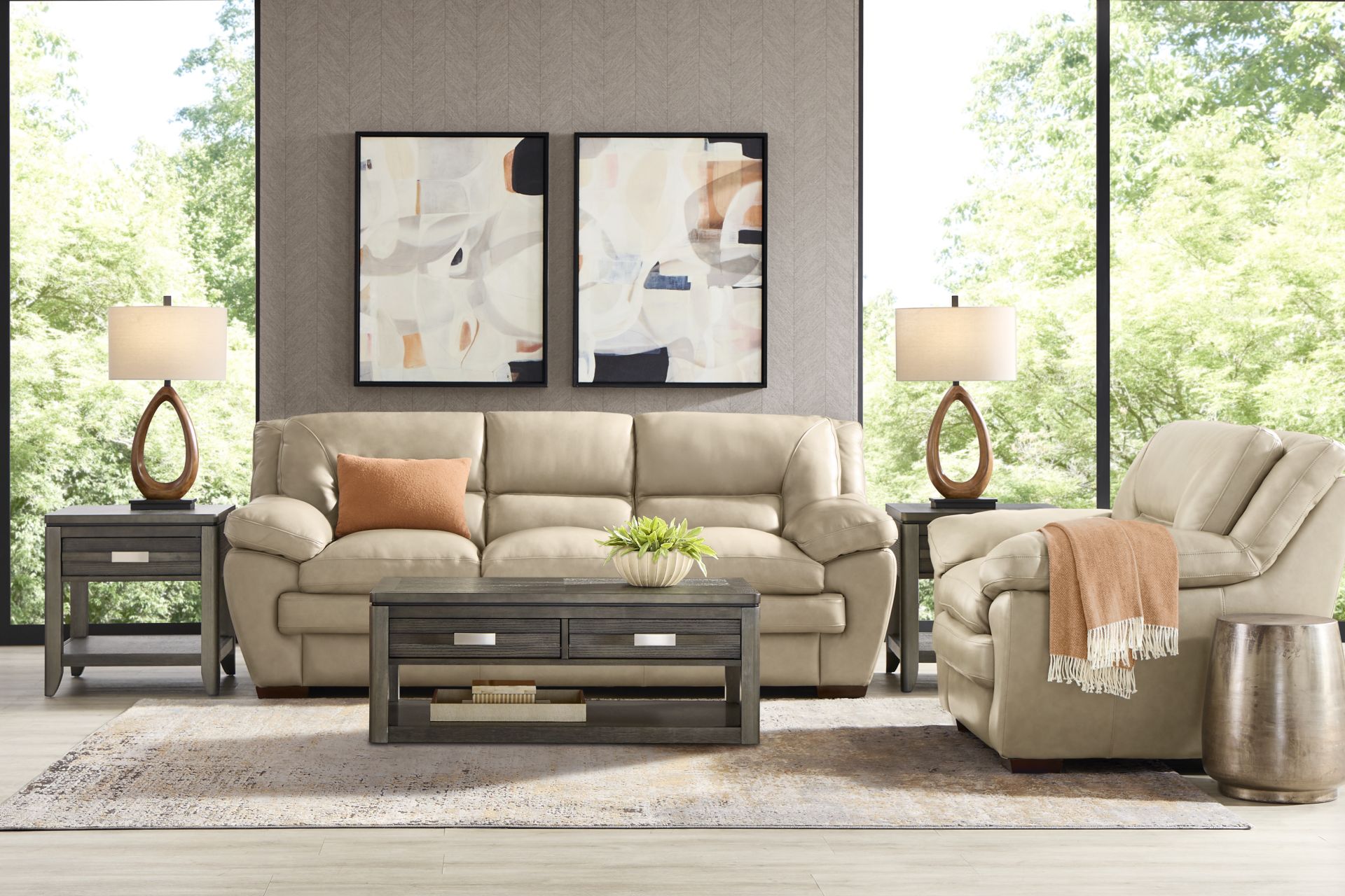 Hayworth Beige 2 Pc Leather Living Room - Image 1