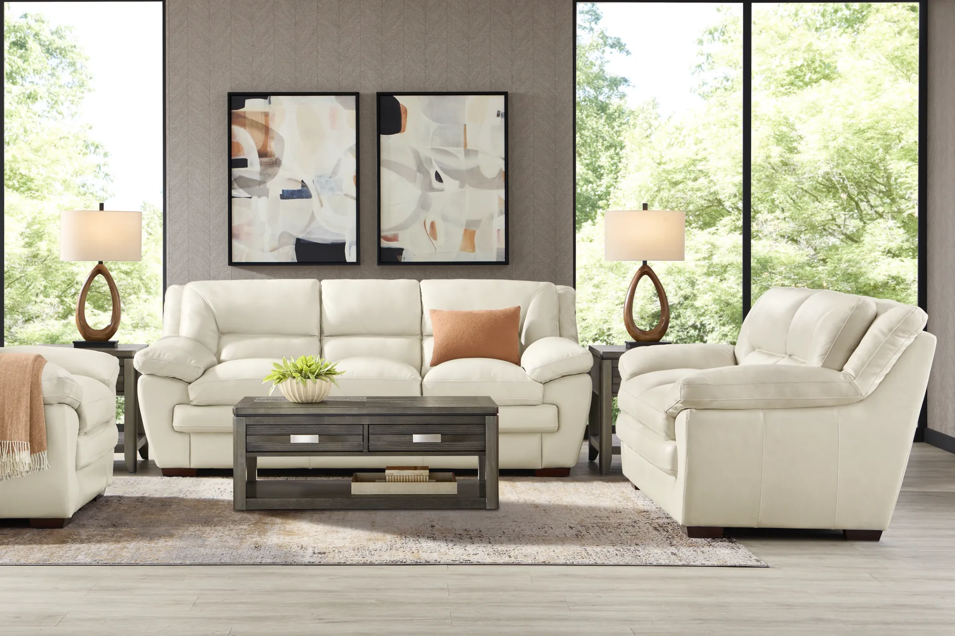 Hayworth Cream Leather Loveseat - Image 1