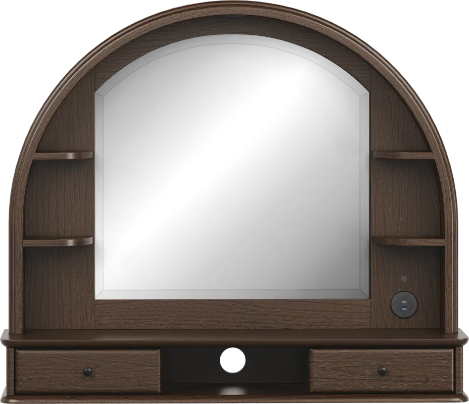 Kids Oberon Chocolate Arched Mirror with Hutch