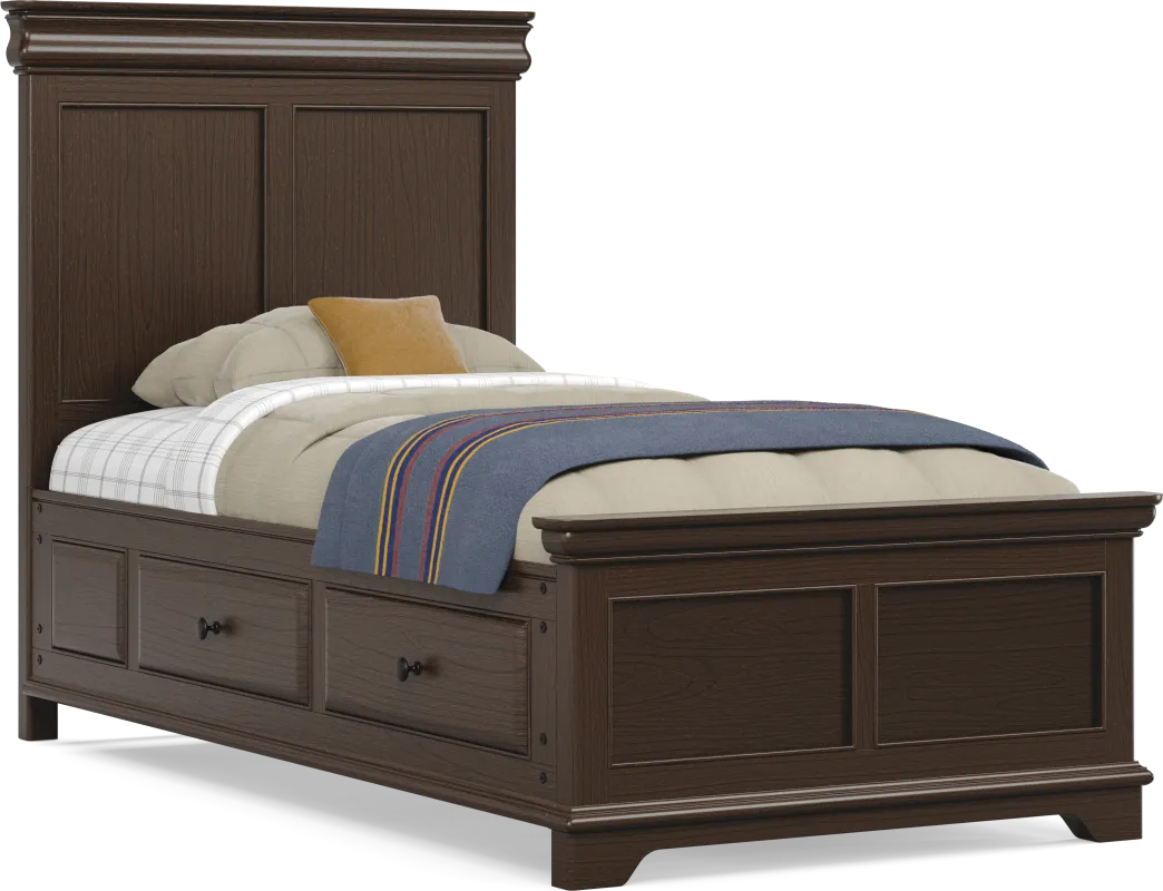 Kids Oberon Chocolate Twin Panel Bed with Storage Side Rails