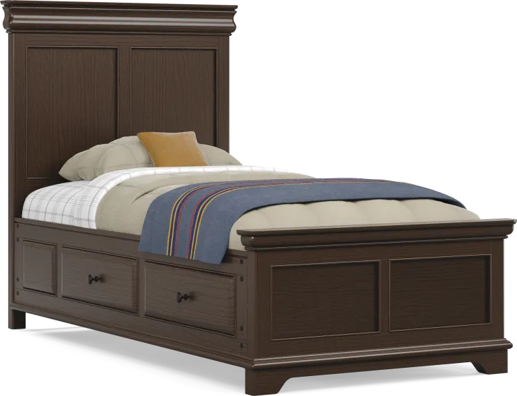 twin bed with 2 storage rails
