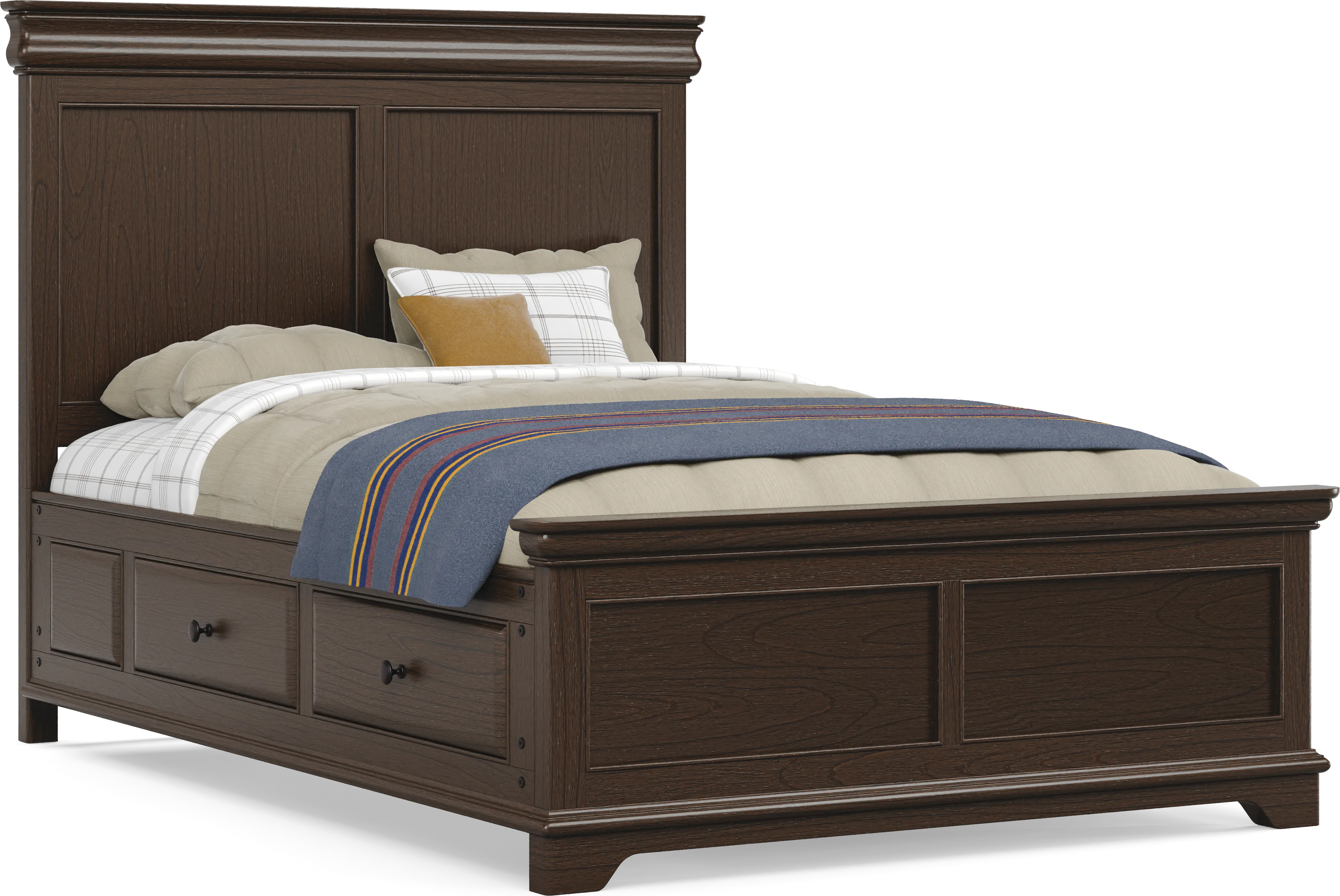 Kids Oberon Chocolate Full Panel Bed with Storage Side Rails - Thumbnail - Image 1