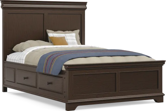 Kids Oberon Chocolate Full Panel Bed with Storage Side Rails