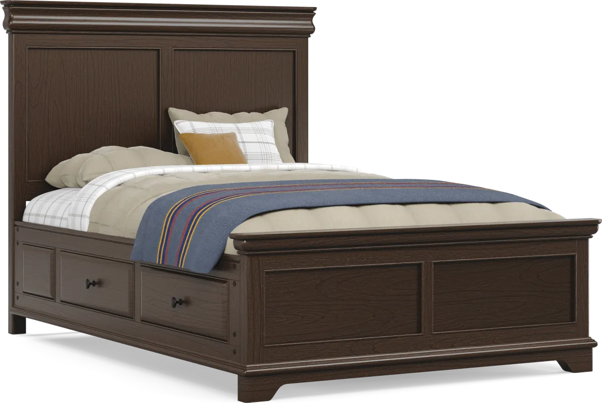 Kids Oberon Chocolate Full Panel Bed with Storage Side Rails