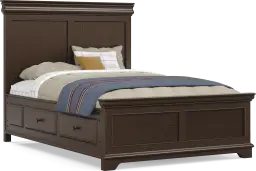full bed with 2 storage rails