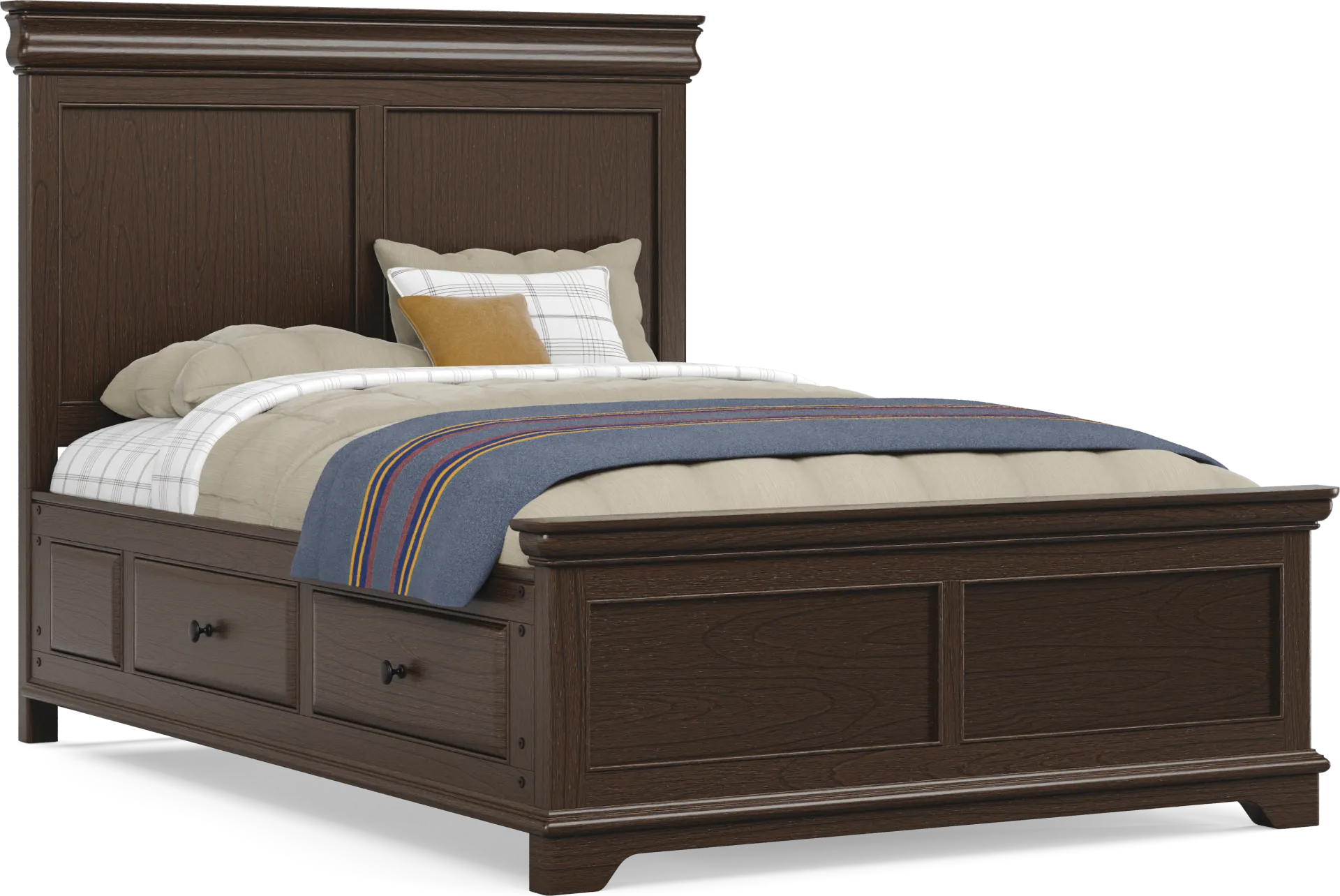 Kids Oberon Chocolate Full Panel Bed with Storage Side Rails - Image 1