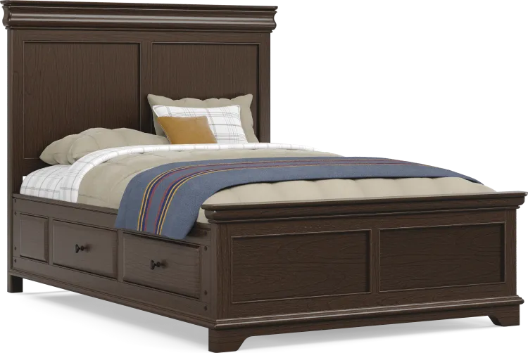 full bed with 2 storage rails