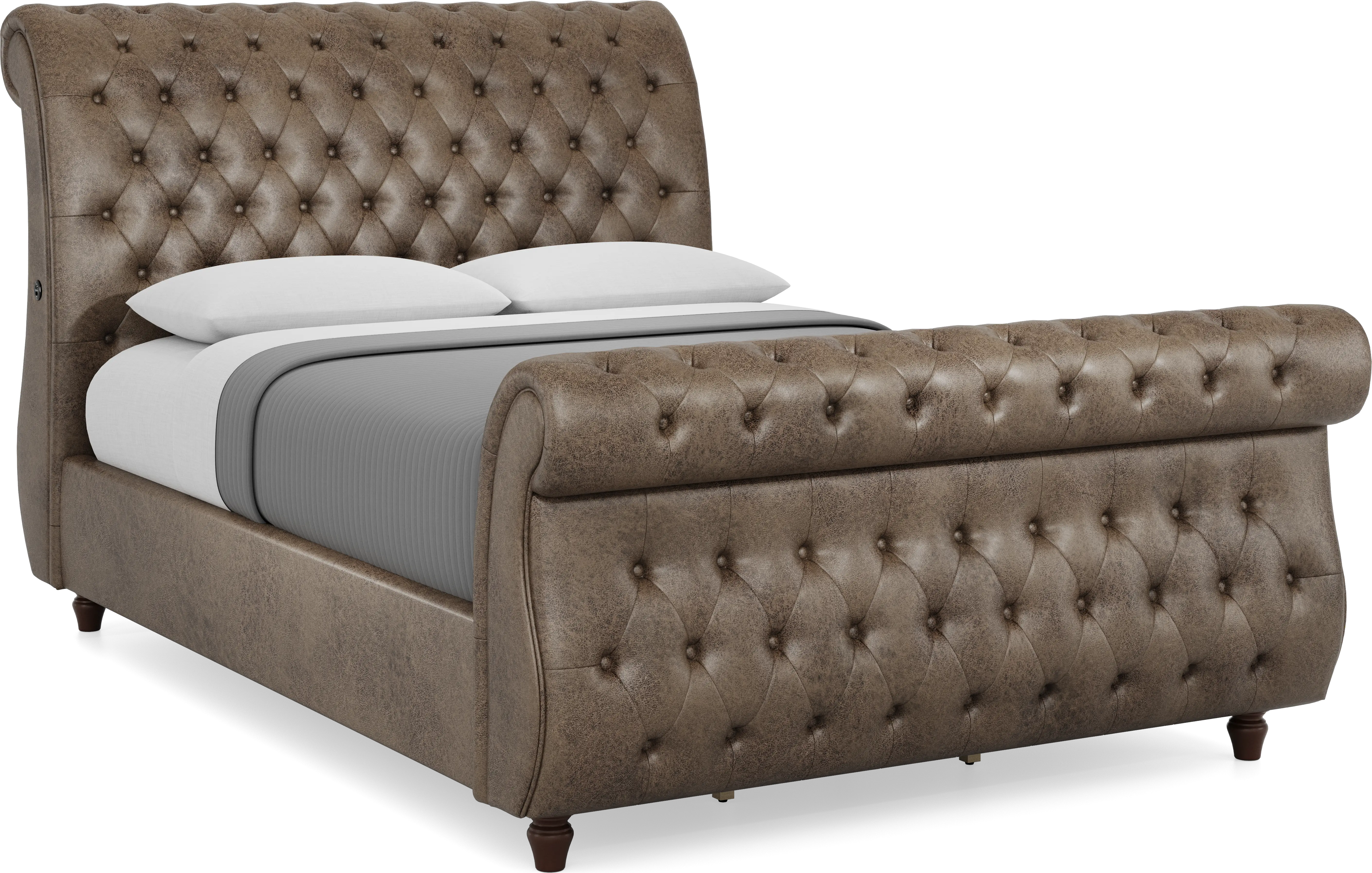 Ivy Brown 3 Pc Queen Upholstered Sleigh Bed - Thumbnail - Image 1