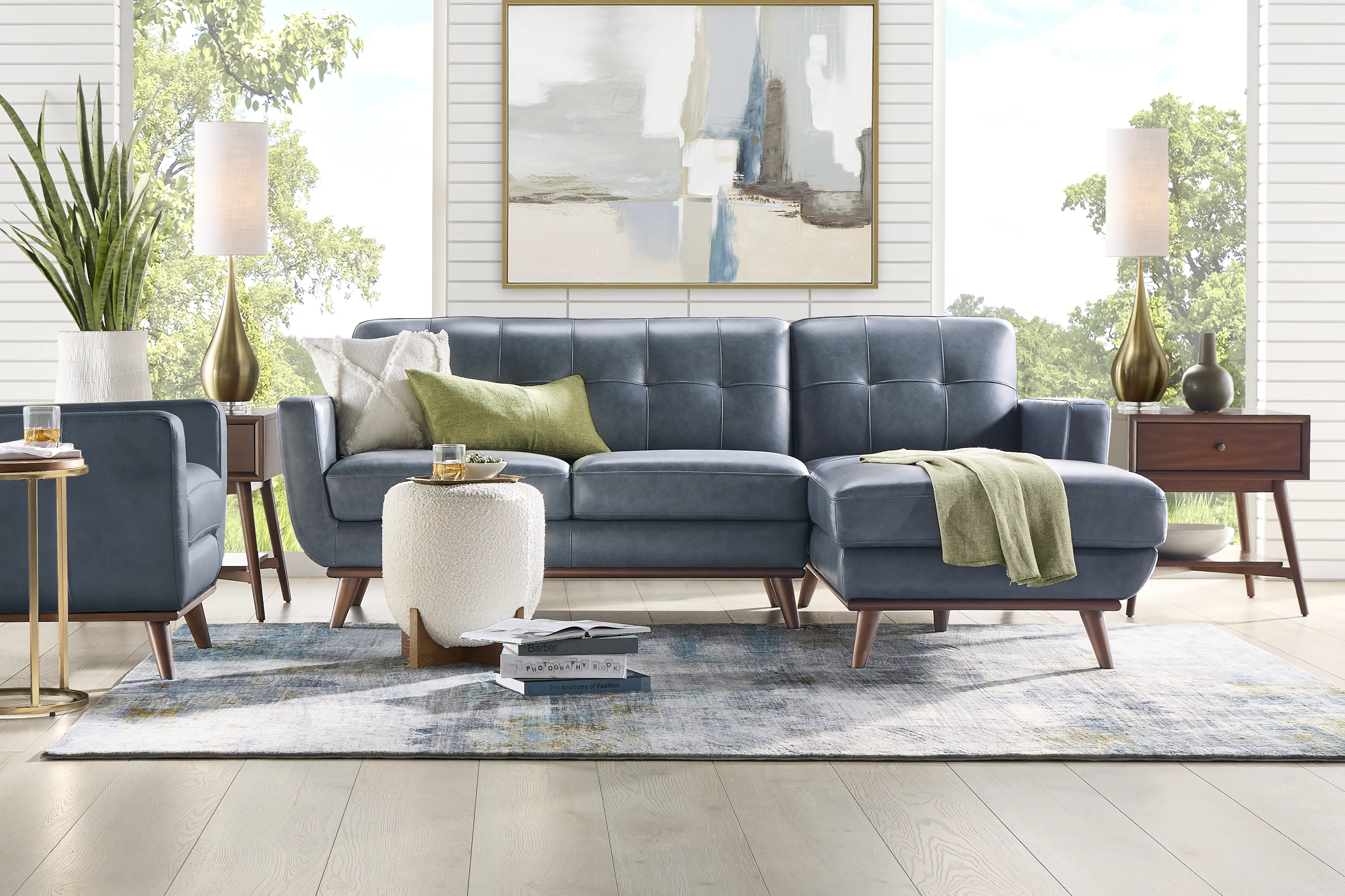 Greyson Blue Leather 2 Pc Sectional - Thumbnail - Image 2
