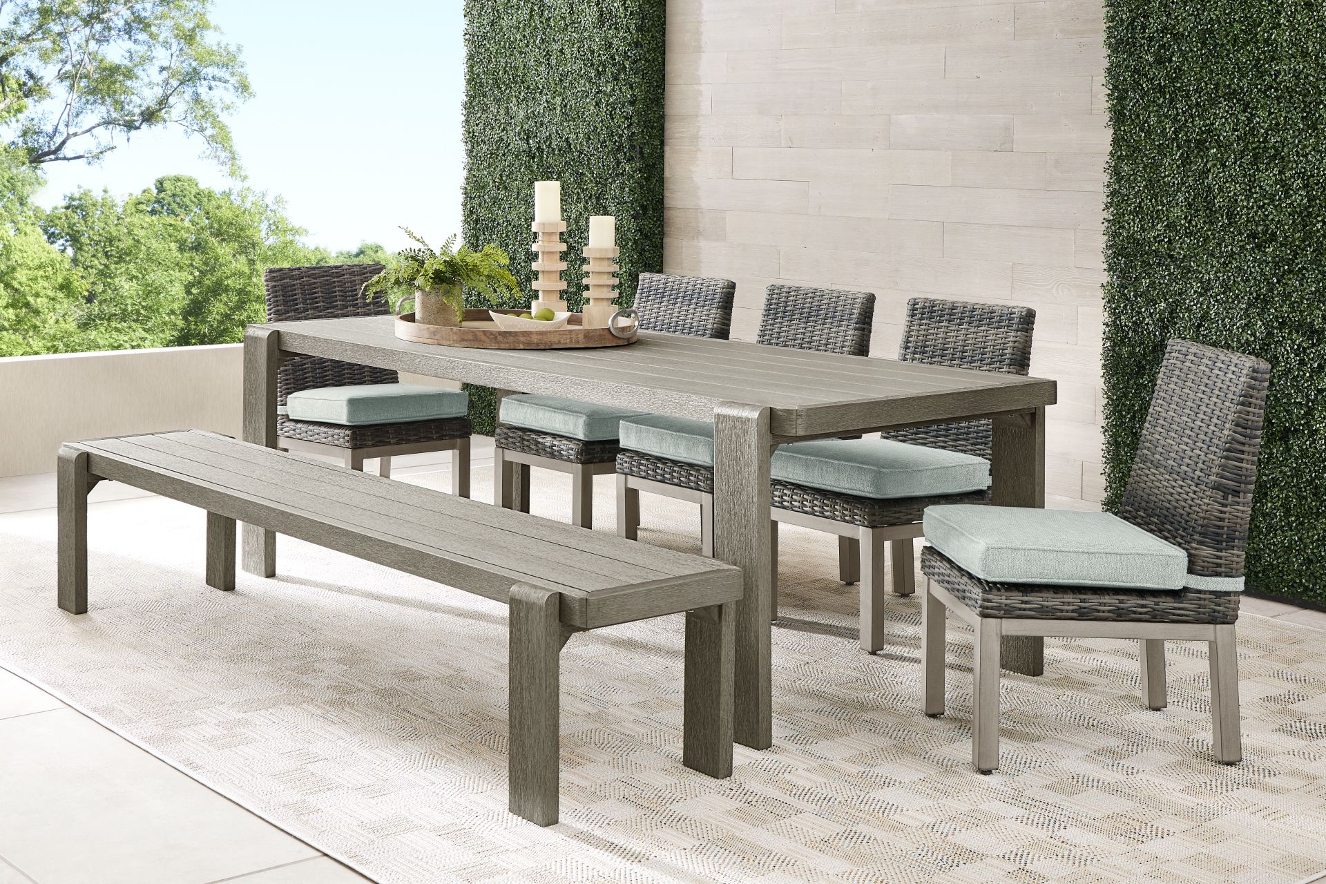 Montecello Gray 7 Pc Outdoor Dining Set with Mist Cushions - Image 1