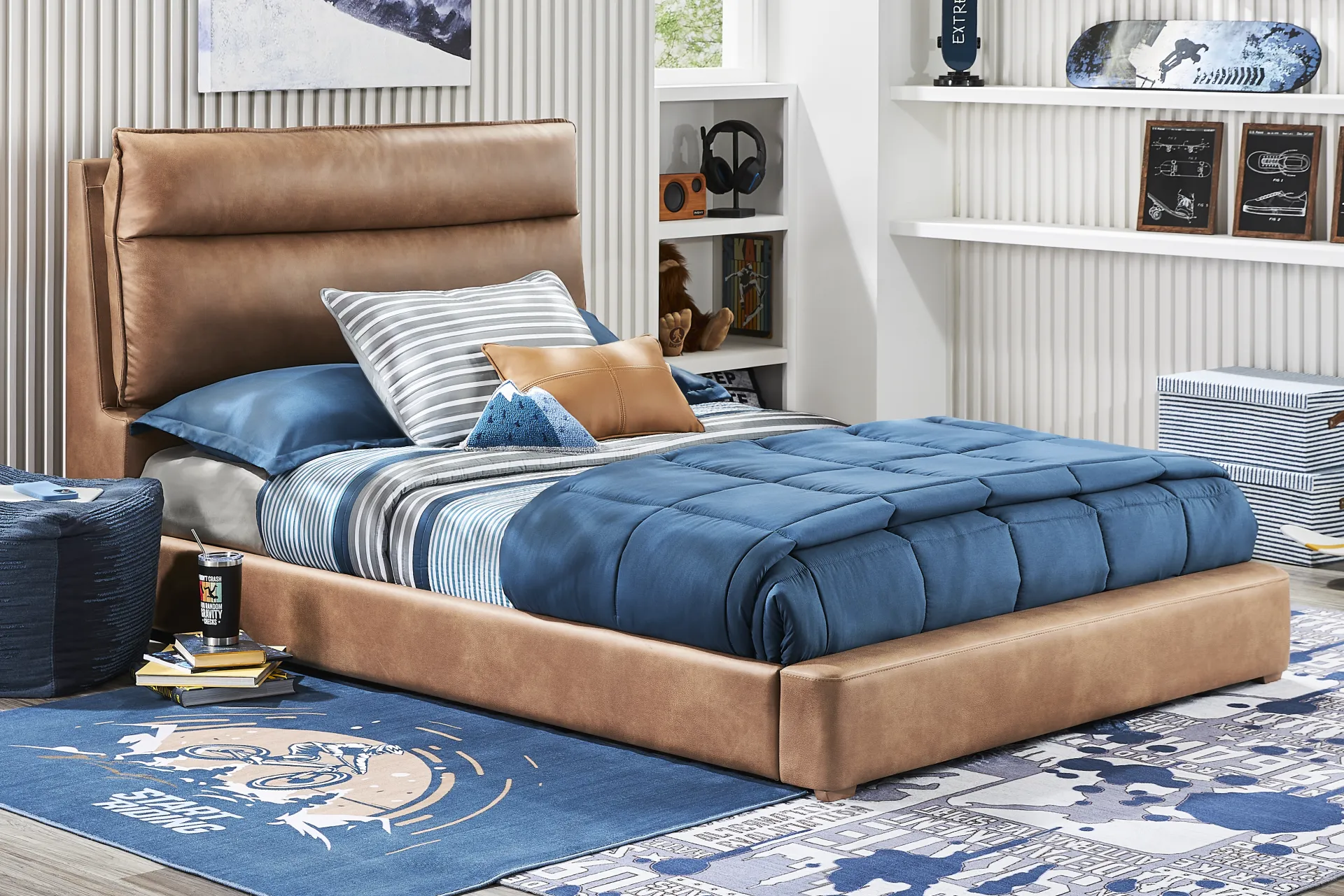 Kids Cloud9 Saddle Full Upholstered Bed - Image 1