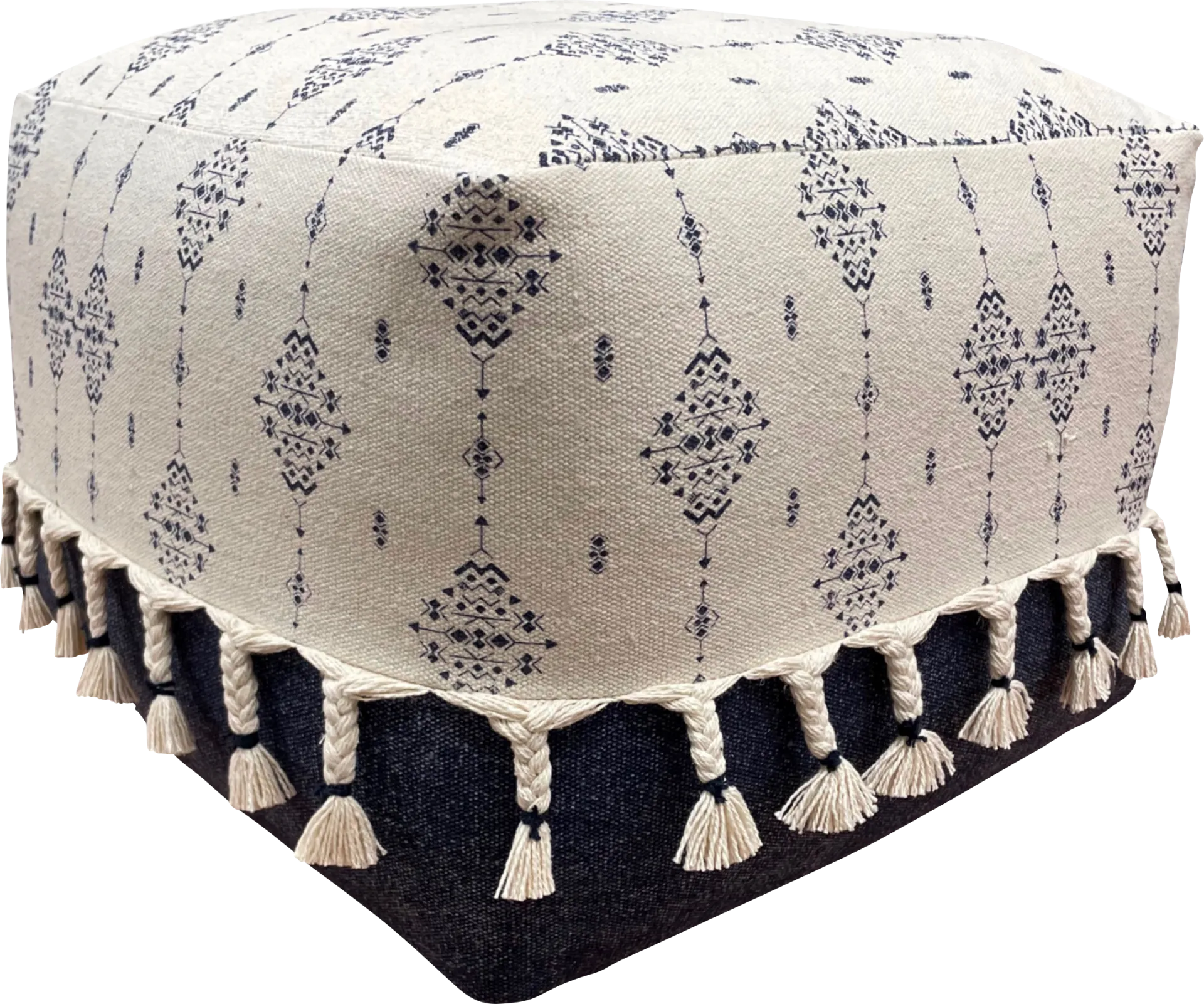 Sunwood White/Navy Pouf - Image 1
