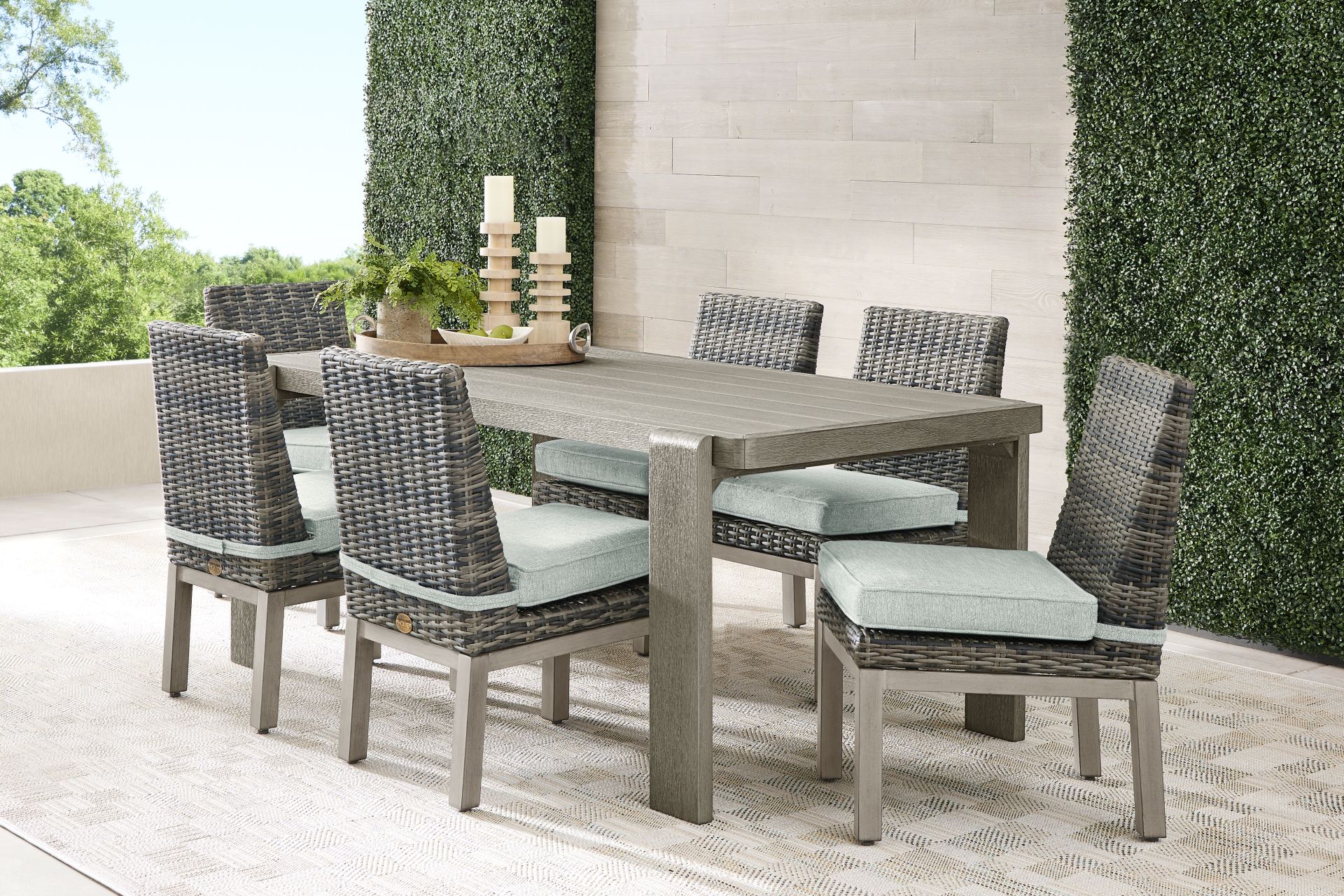 Montecello Gray 7 Pc Outdoor Dining Set with Mist Cushions - Image 1
