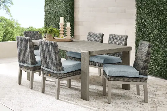 Montecello Gray 7 Pc Outdoor Dining Set with Azure Cushions