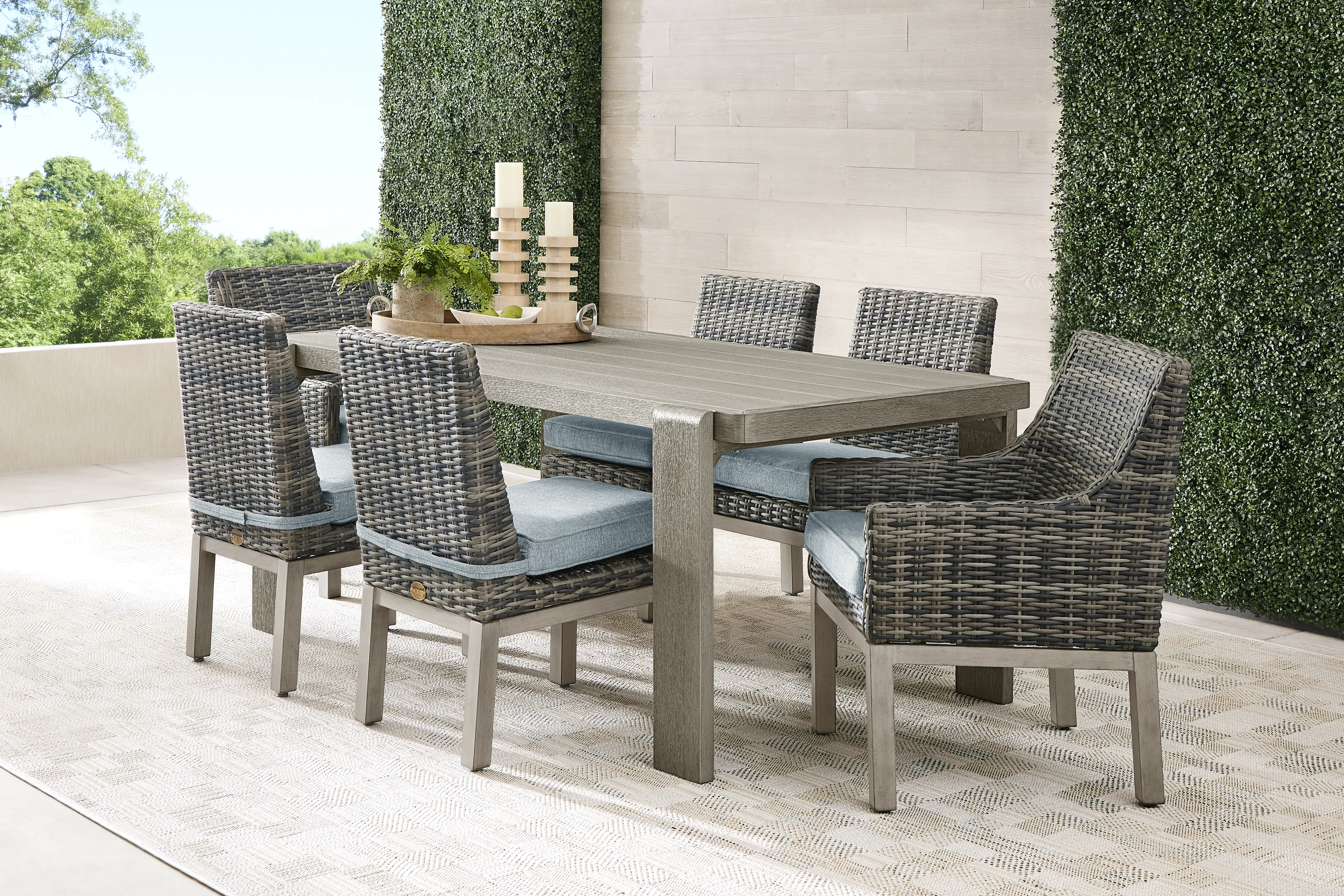 Montecello Gray 7 Pc Outdoor Dining Set with Azure Cushions - Thumbnail - Image 1