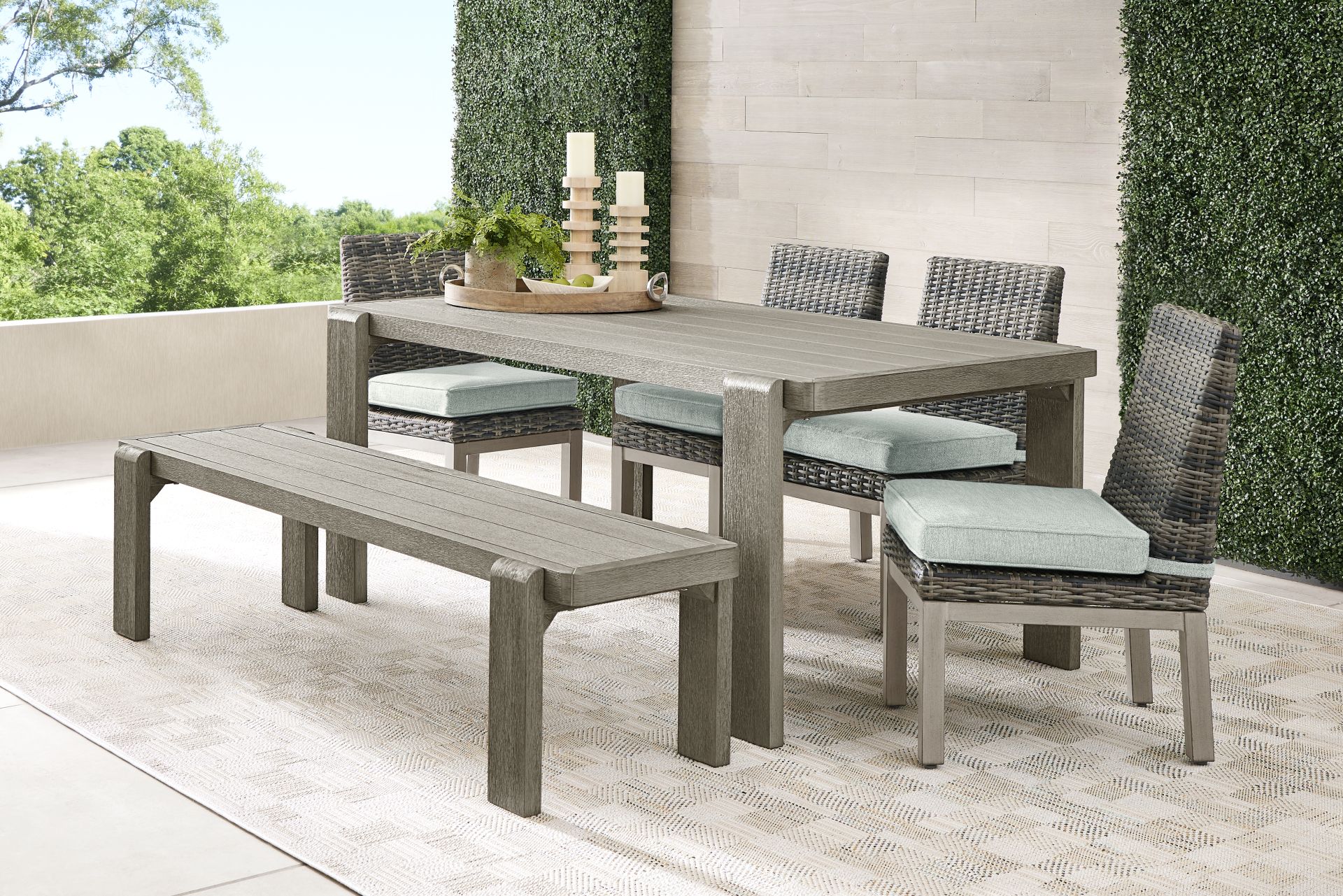 Montecello Gray 6 Pc Outdoor Dining Set with Mist Cushions - Image 1