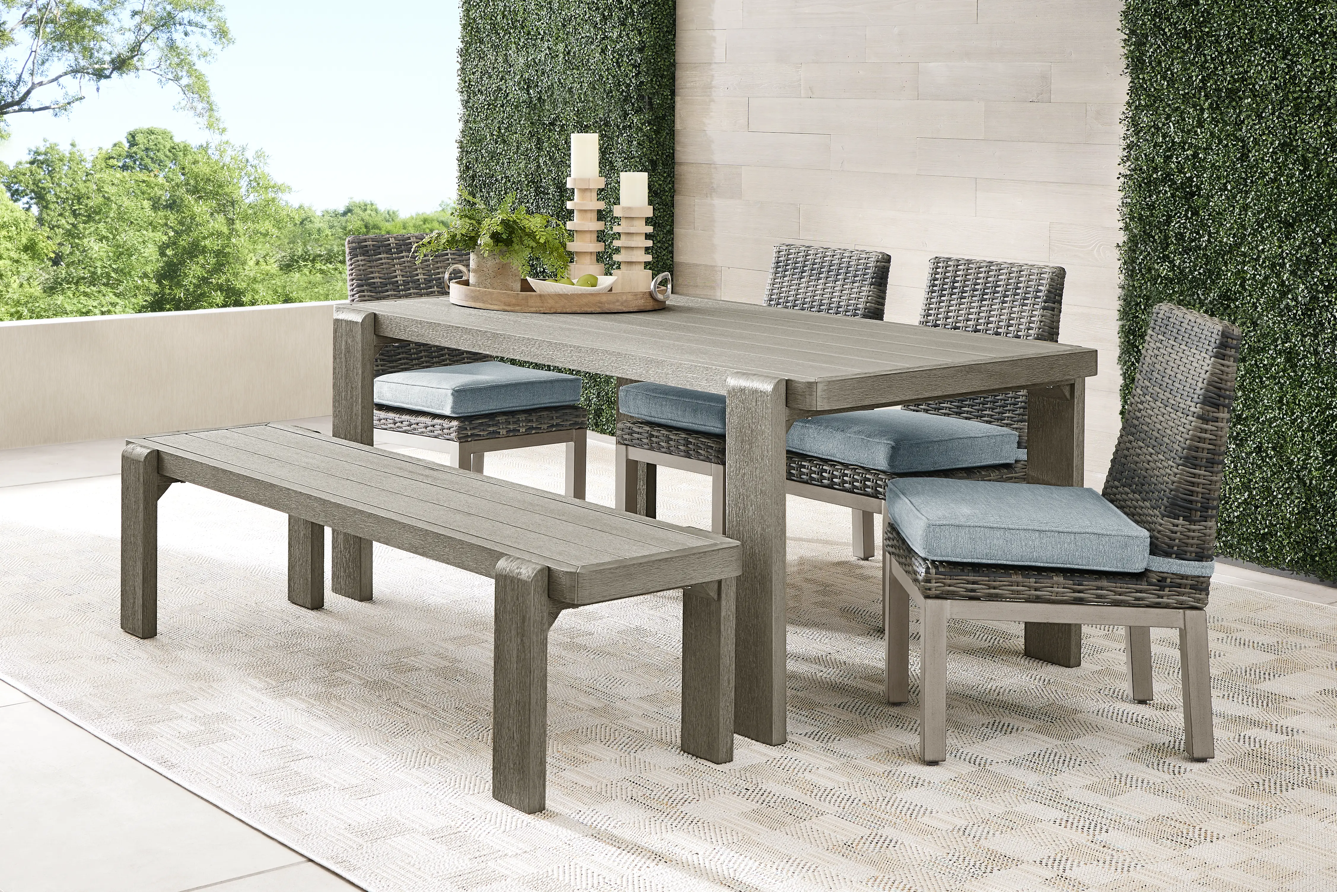 Montecello Gray 6 Pc Outdoor Dining Set with Azure Cushions - Thumbnail - Image 1
