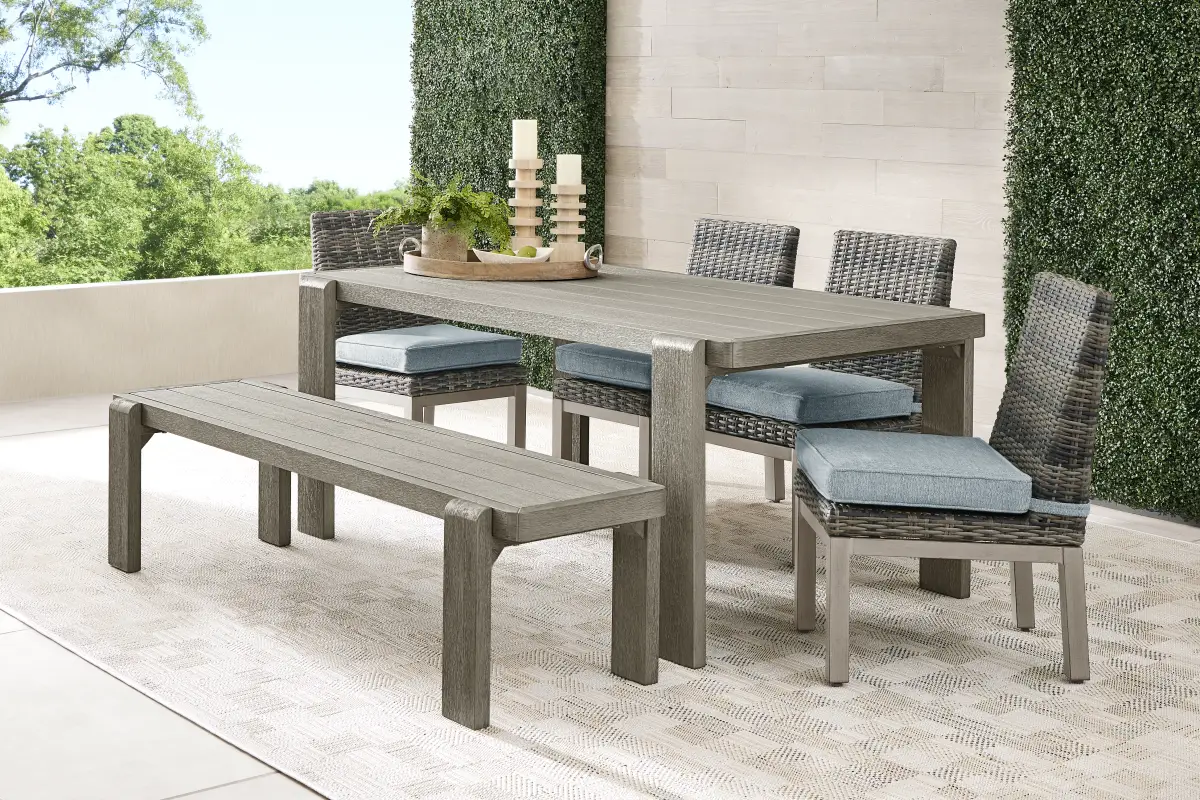Montecello Gray 6 Pc Outdoor Dining Set with Azure Cushions