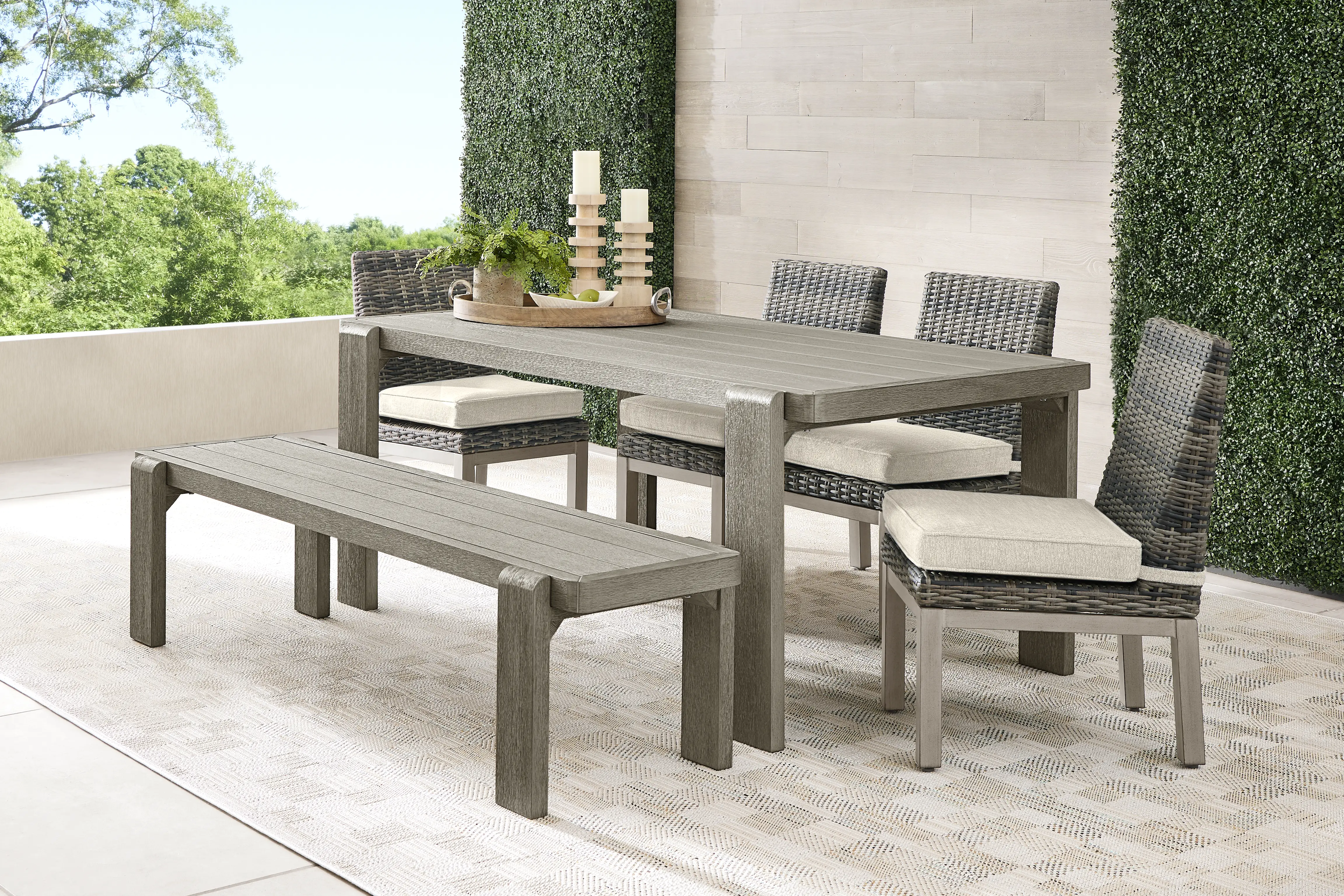 Montecello Gray 6 Pc Outdoor Dining Set with Twine Cushions - Thumbnail - Image 1