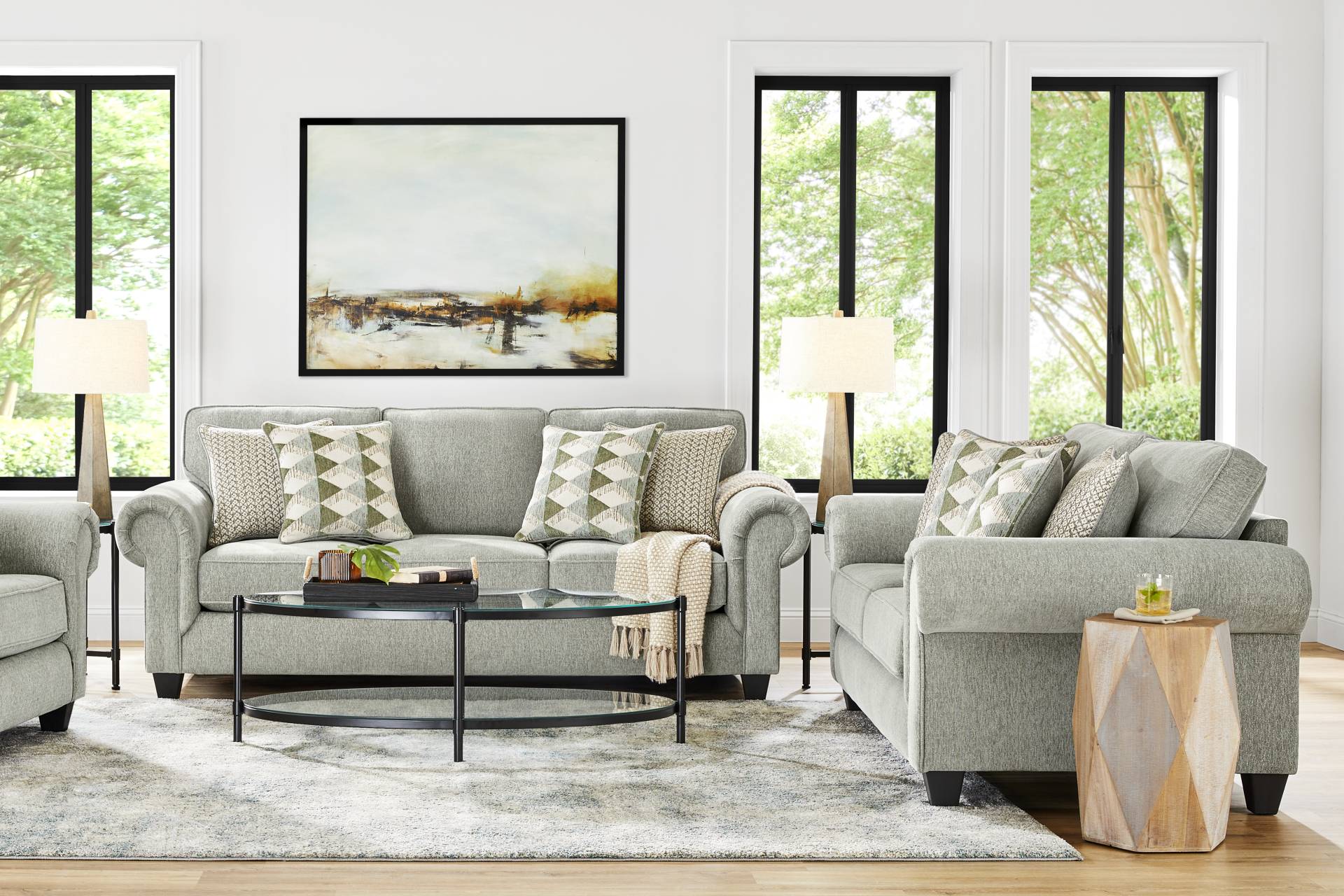 Hathaway Bluestone 7 Pc Living Room with Sleeper Sofa full room