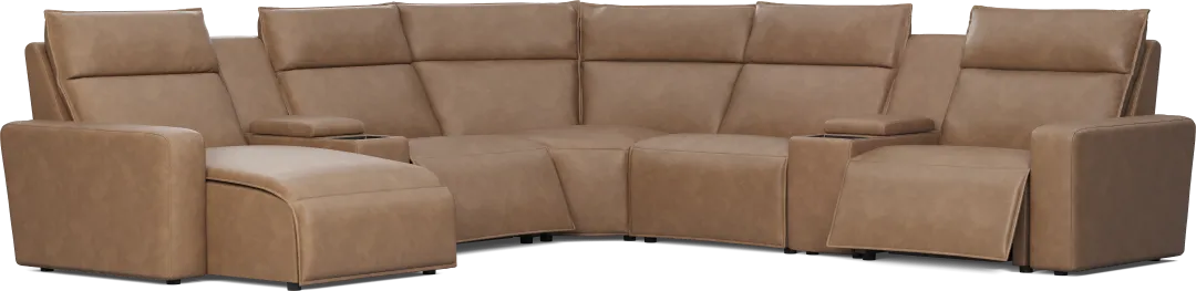 Saddle 7 Pc Dual Power Reclining ModularTwo with Media Consoles