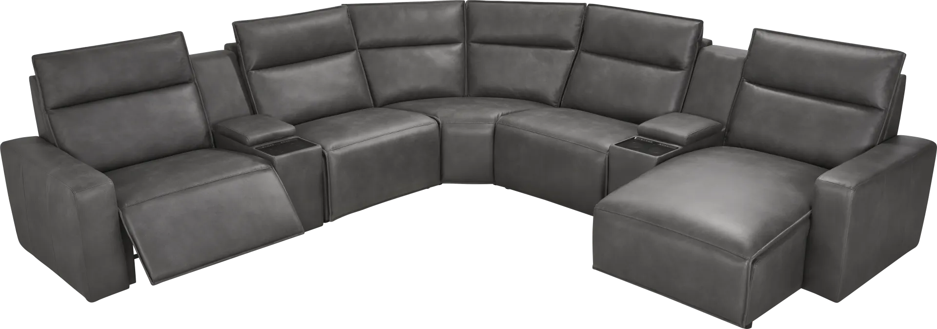 Charcoal 7 Pc Dual Power Reclining ModularTwo with Media Consoles