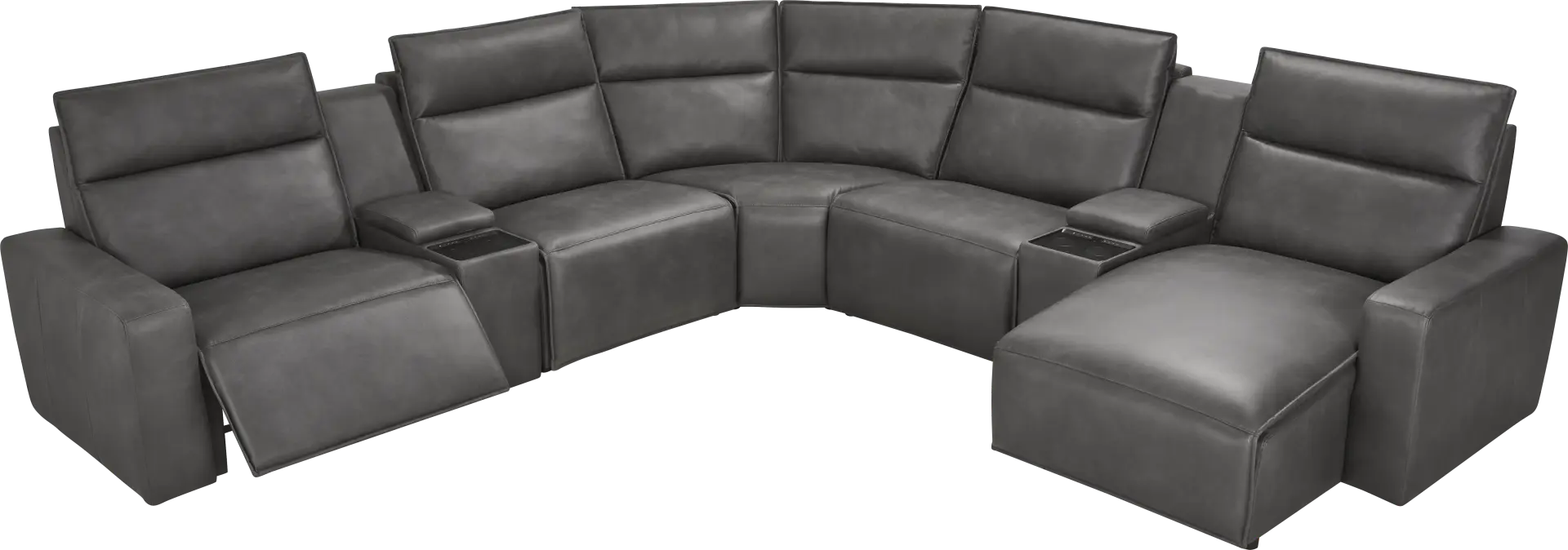 Charcoal 7 Pc Dual Power Reclining ModularTwo with Media Consoles