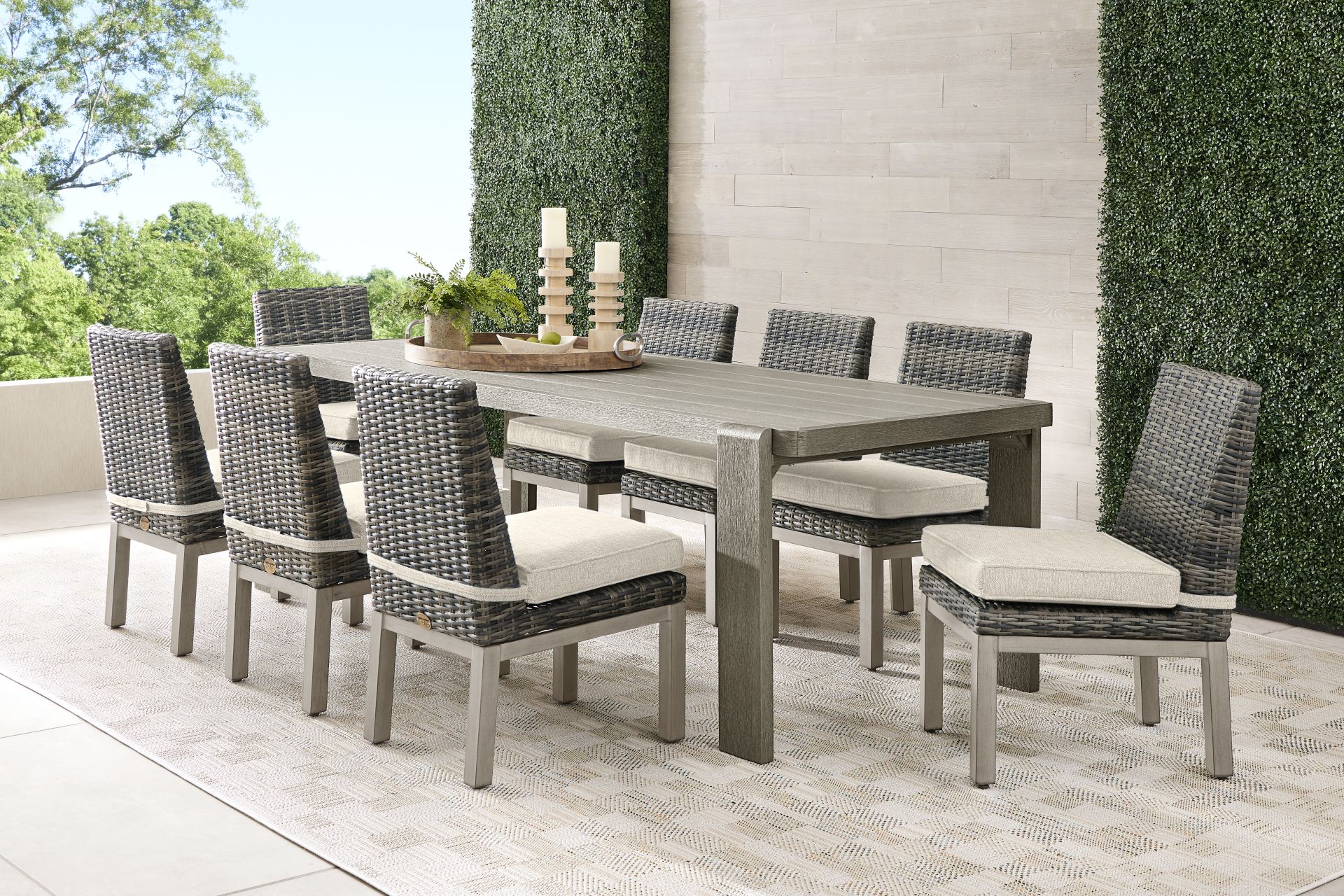Montecello Gray 9 Pc Outdoor Dining Set with Twine Cushions - Image 1