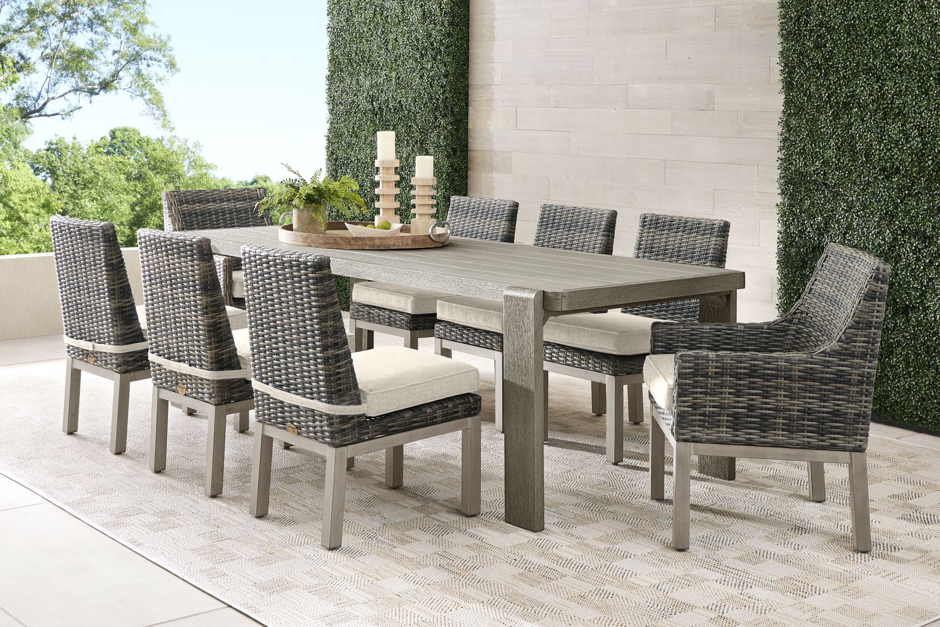 Montecello Gray 9 Pc Outdoor Dining Set with Twine Cushions - Image 1