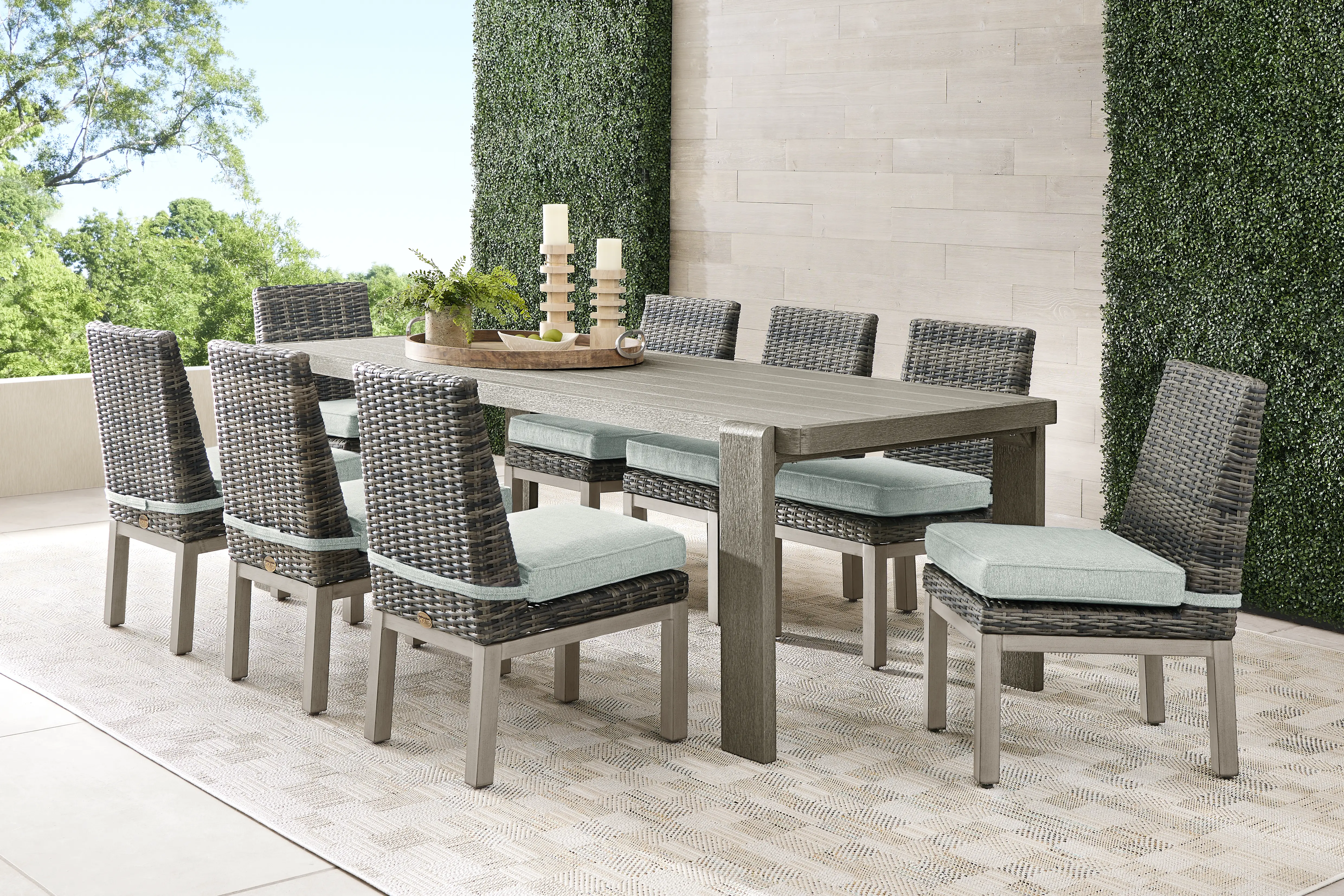 Montecello Gray 9 Pc Outdoor Dining Set with Mist Cushions - Thumbnail - Image 1