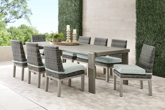 Montecello Gray 9 Pc Outdoor Dining Set with Mist Cushions