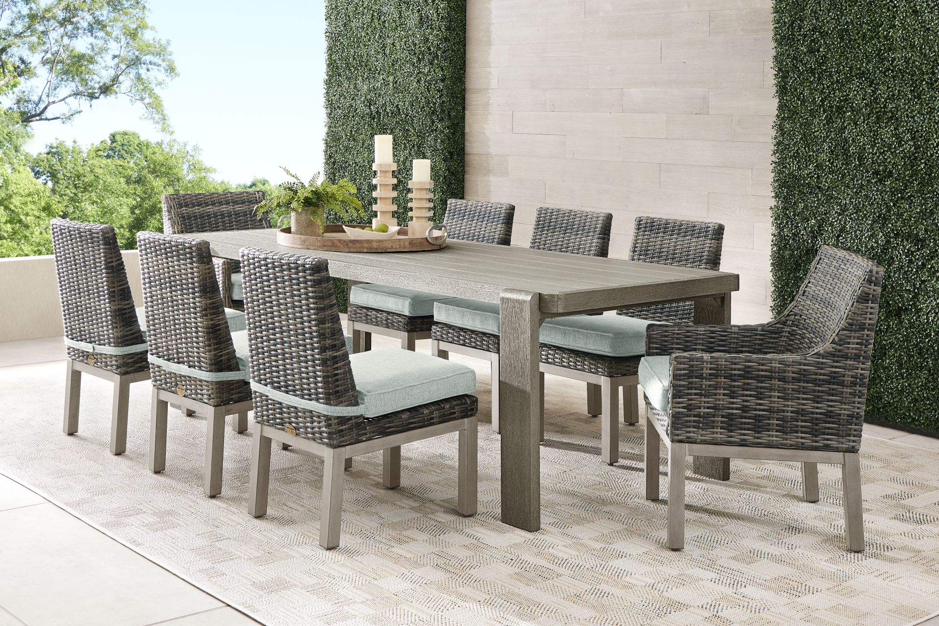 Montecello Gray 9 Pc Outdoor Dining Set with Mist Cushions - Image 1